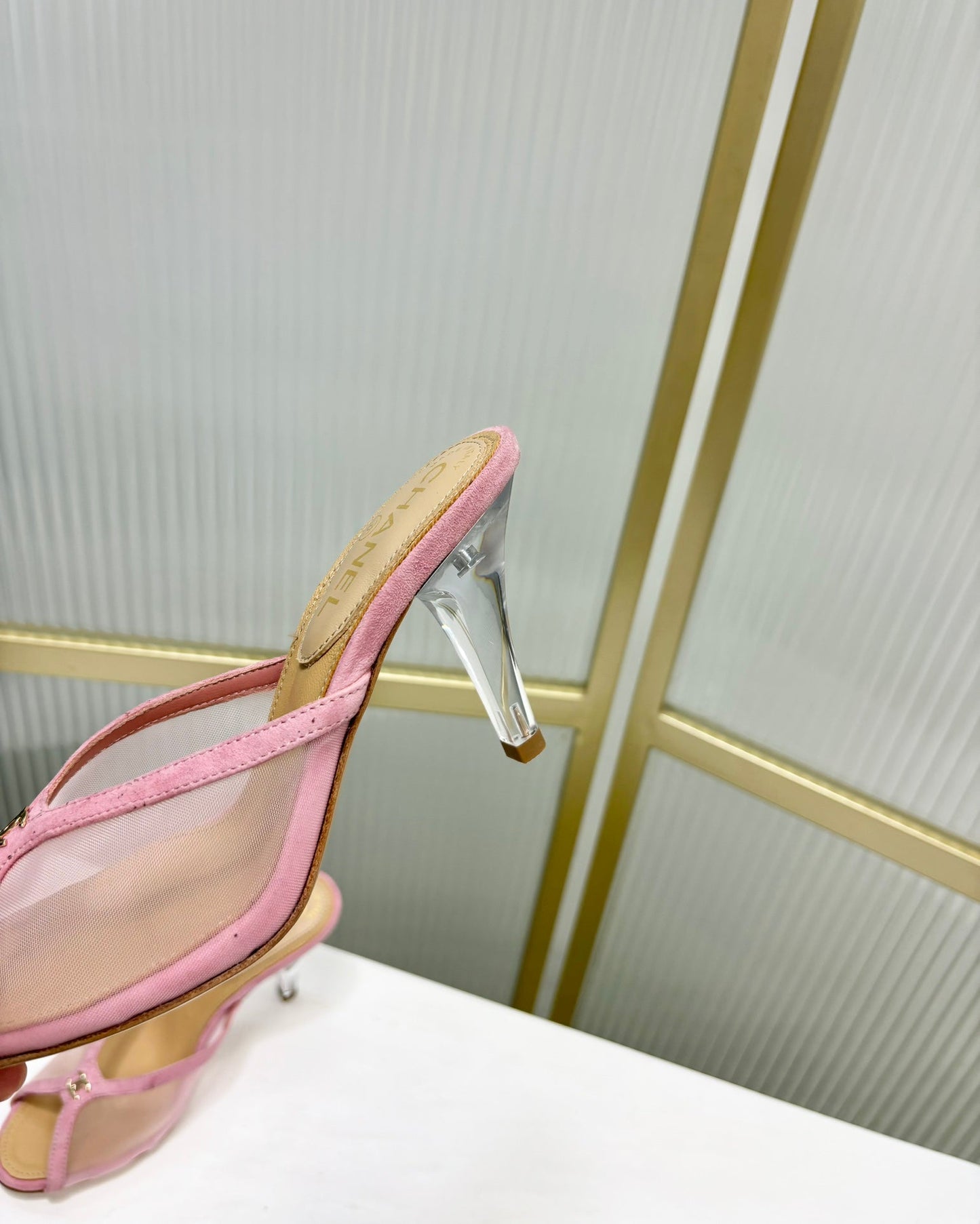 HIGH HEEL PEEP TOE IN LIGHT PINK BREATHABLE MESH - 35
