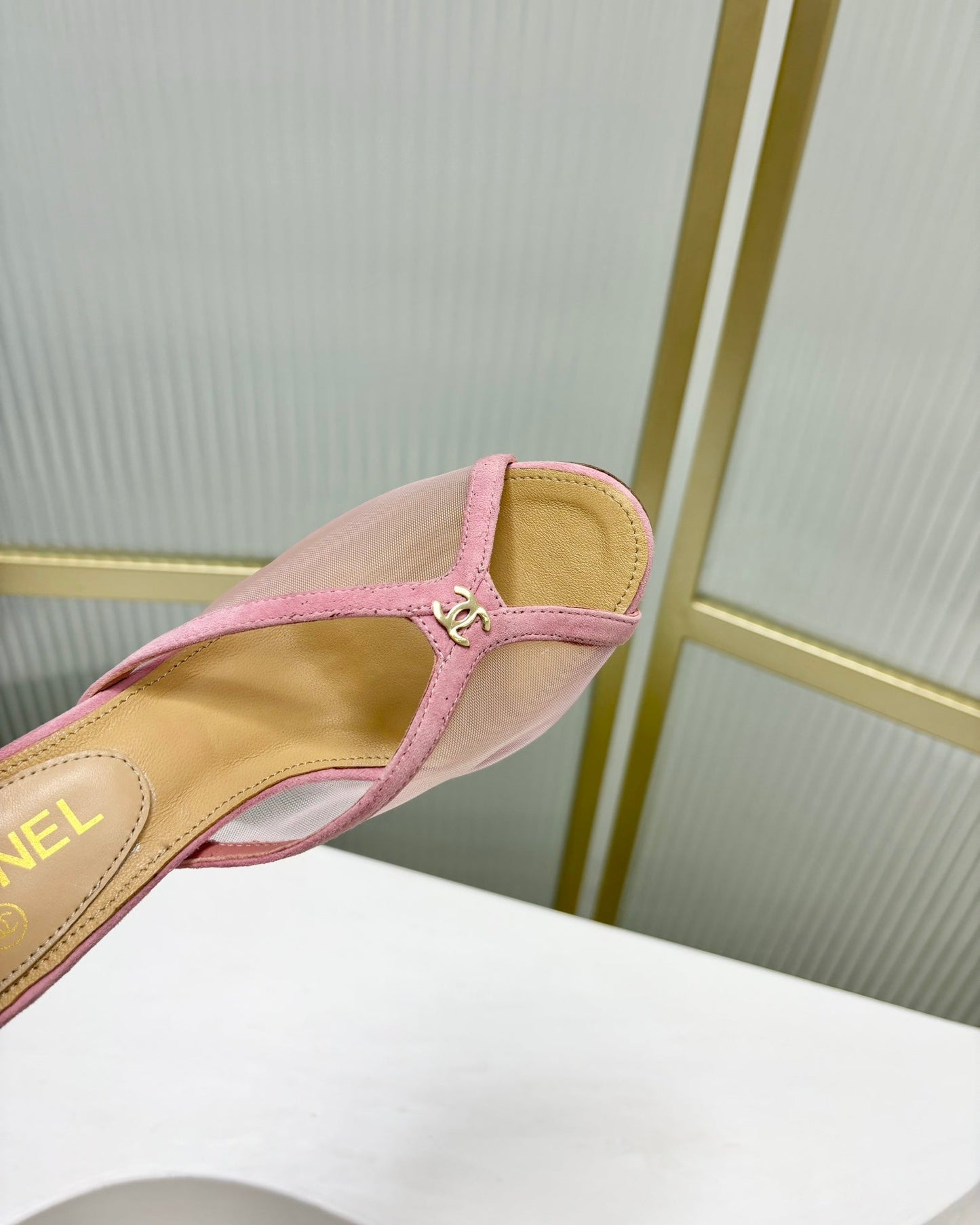 HIGH HEEL PEEP TOE IN LIGHT PINK BREATHABLE MESH - 35