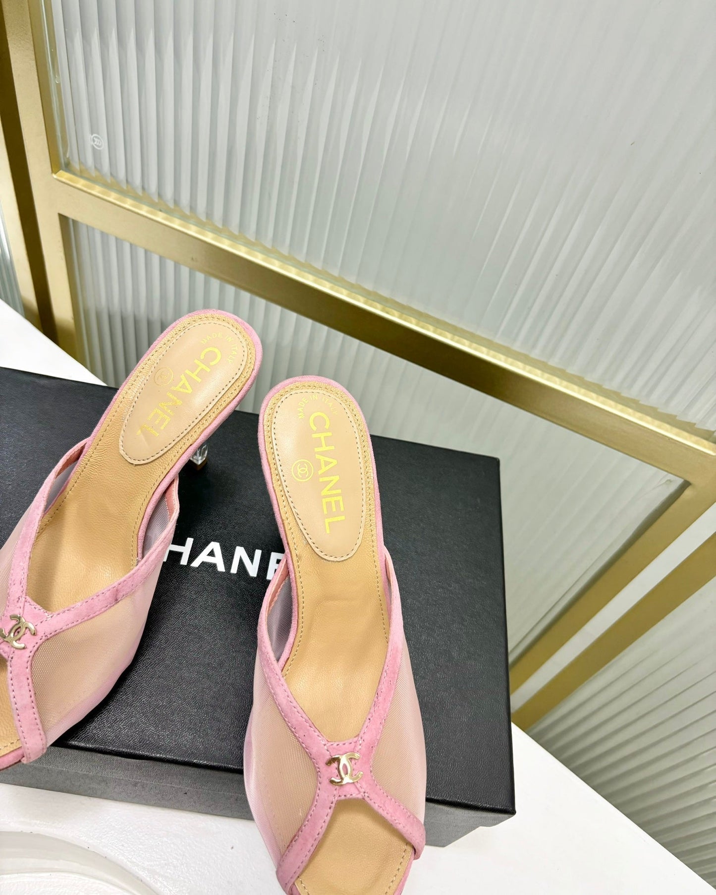 HIGH HEEL PEEP TOE IN LIGHT PINK BREATHABLE MESH - 35
