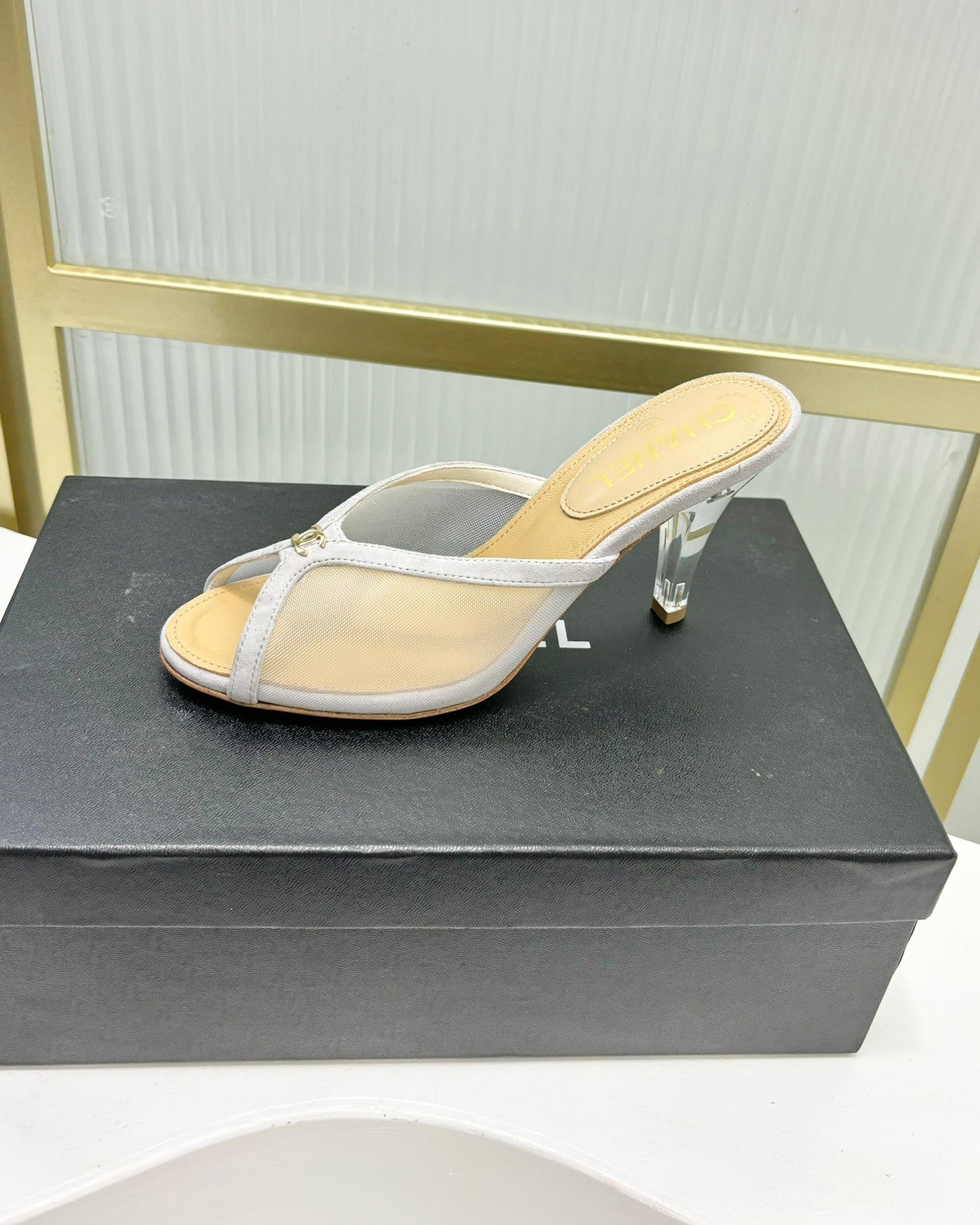 HIGH HEEL PEEP TOE IN WHITE BREATHABLE MESH - 35