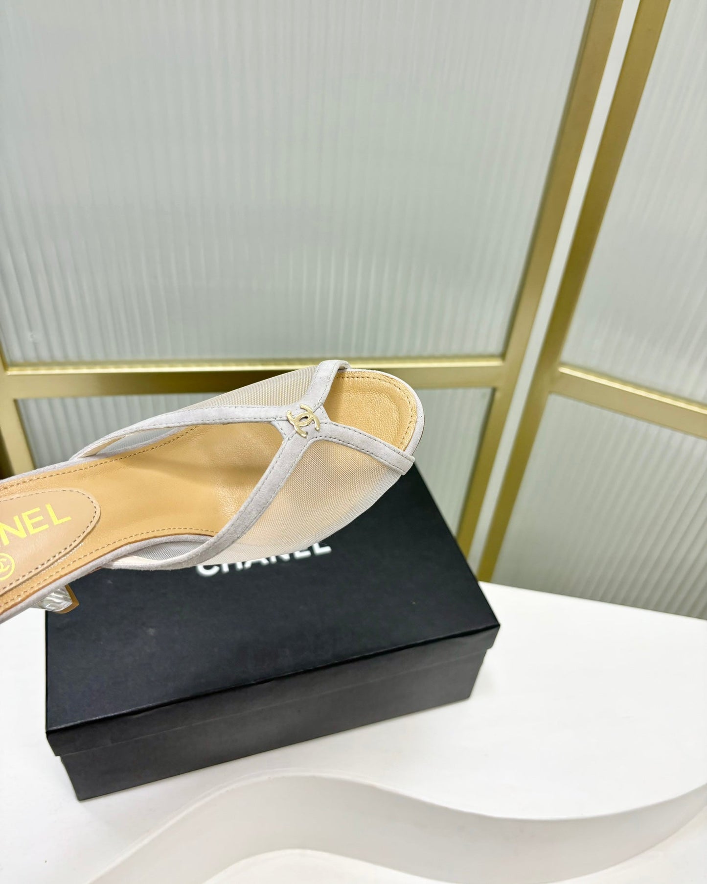 HIGH HEEL PEEP TOE IN WHITE BREATHABLE MESH - 35