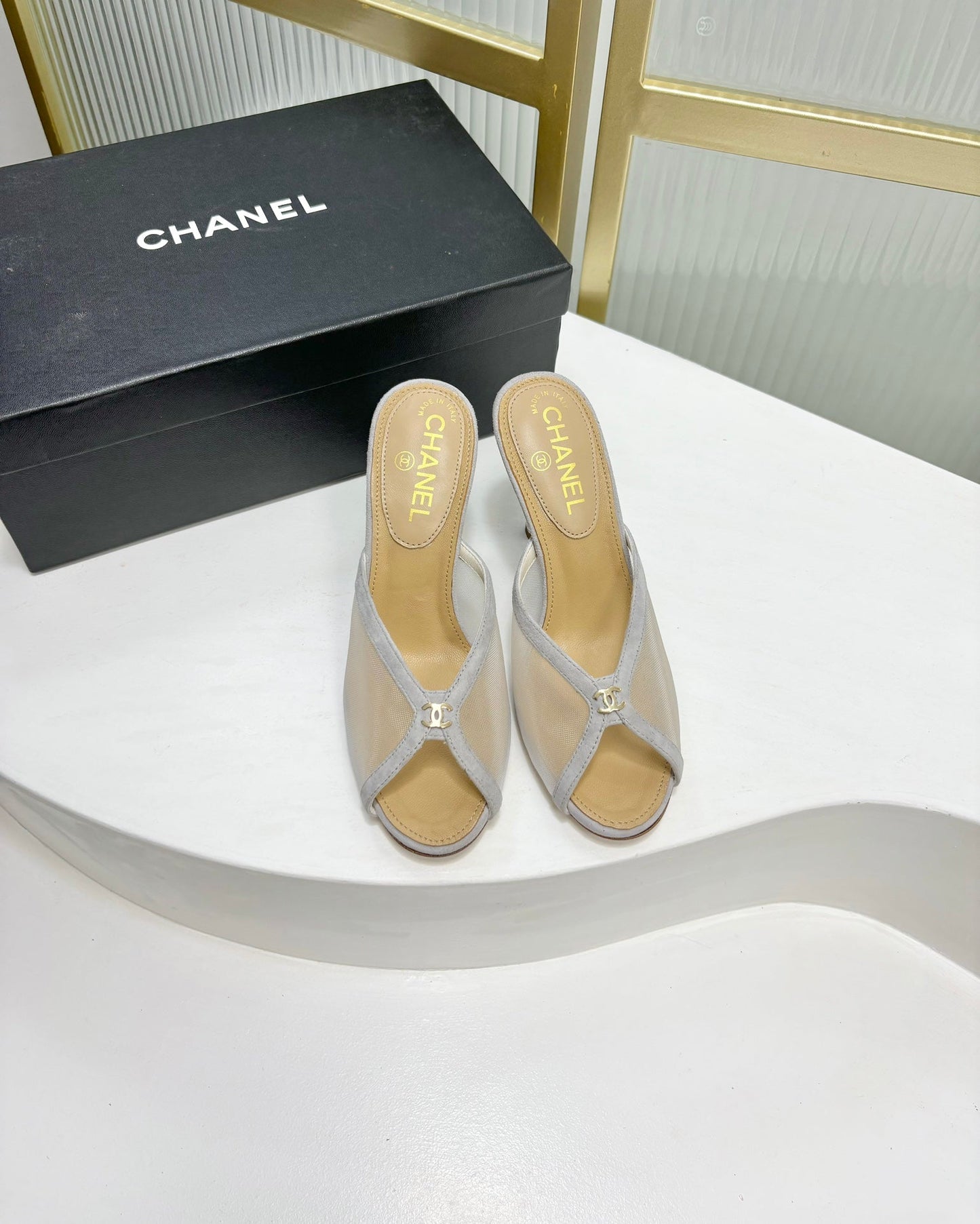 HIGH HEEL PEEP TOE IN WHITE BREATHABLE MESH - 35