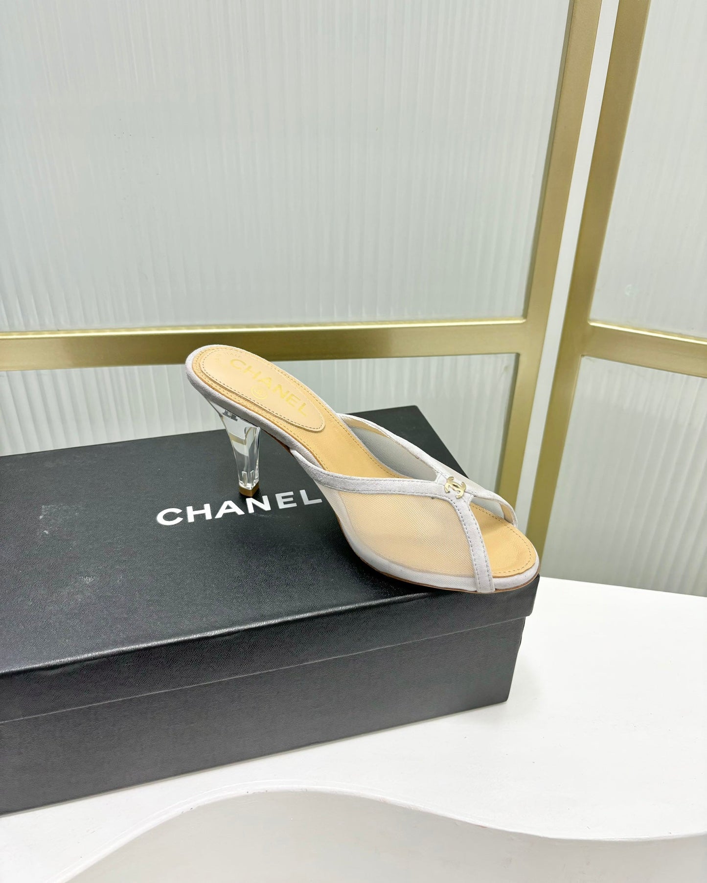 HIGH HEEL PEEP TOE IN WHITE BREATHABLE MESH - 35