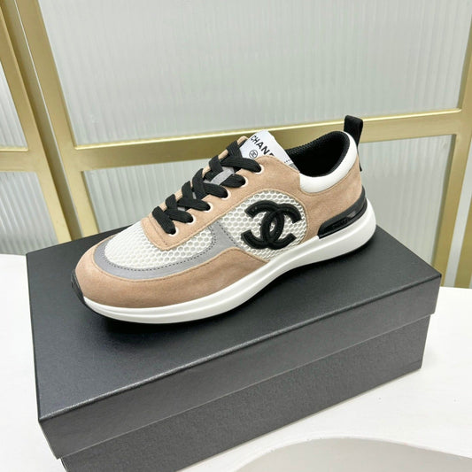 SNEAKER IN TAN BROWN SUEDE AND GREY BREATHABLE MESH - 35