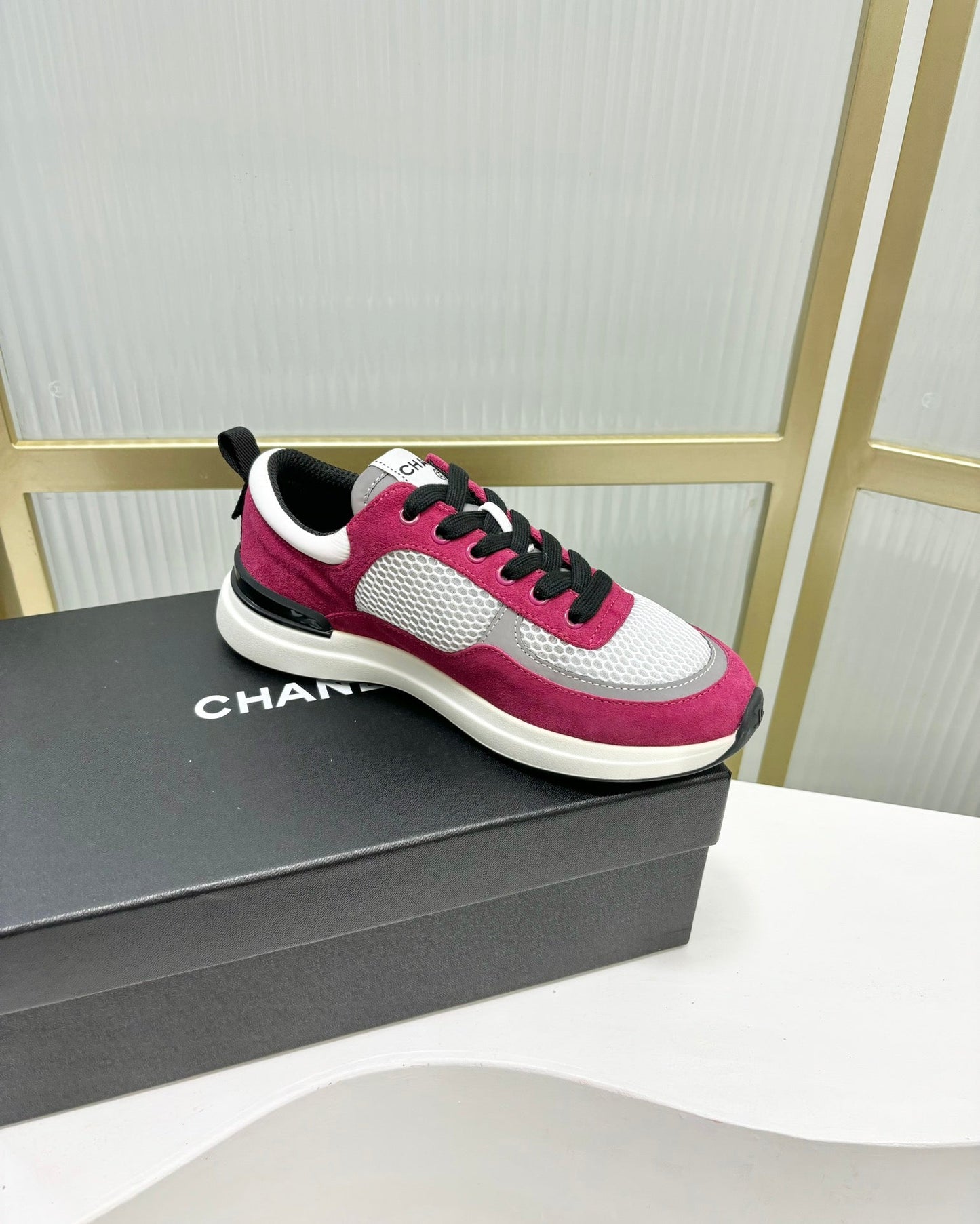 SNEAKER IN BARBIE PINK SUEDE AND GREY BREATHABLE MESH - 35