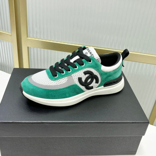 SNEAKER IN JADE GREEN SUEDE AND GREY BREATHABLE MESH - 35