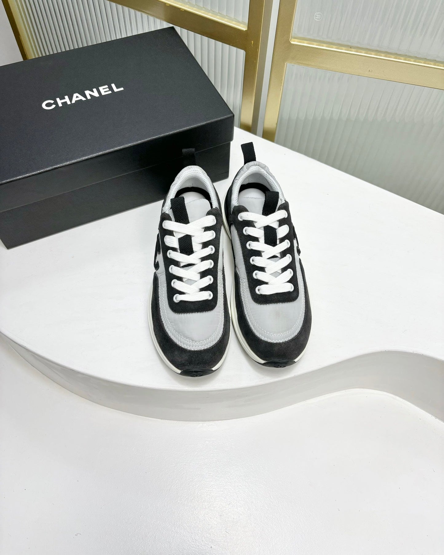 SNEAKER IN BLACK MIX GREY SUEDE - 35