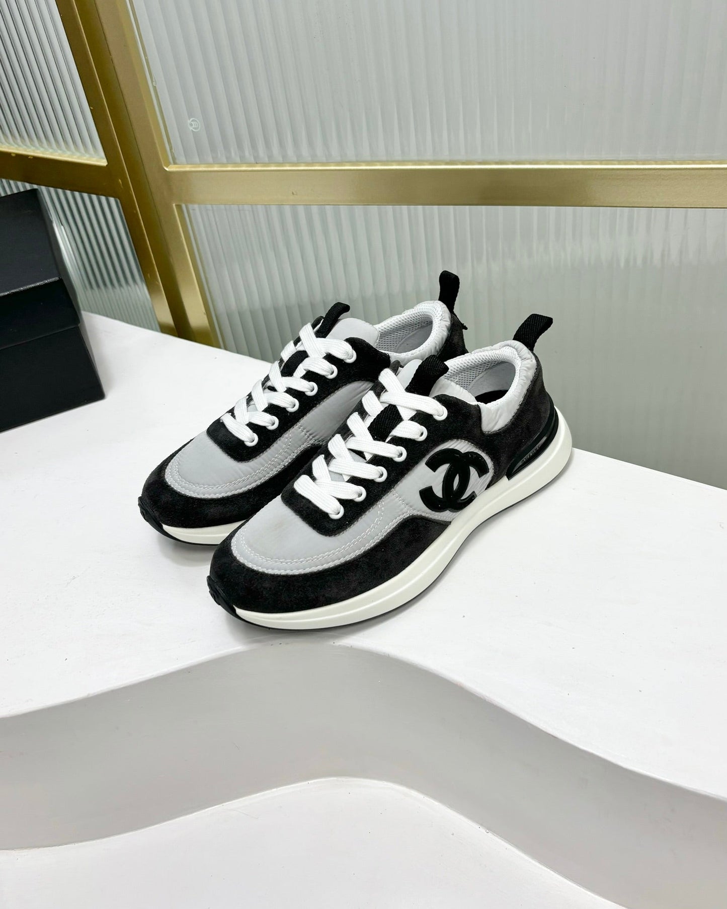 SNEAKER IN BLACK MIX GREY SUEDE - 35