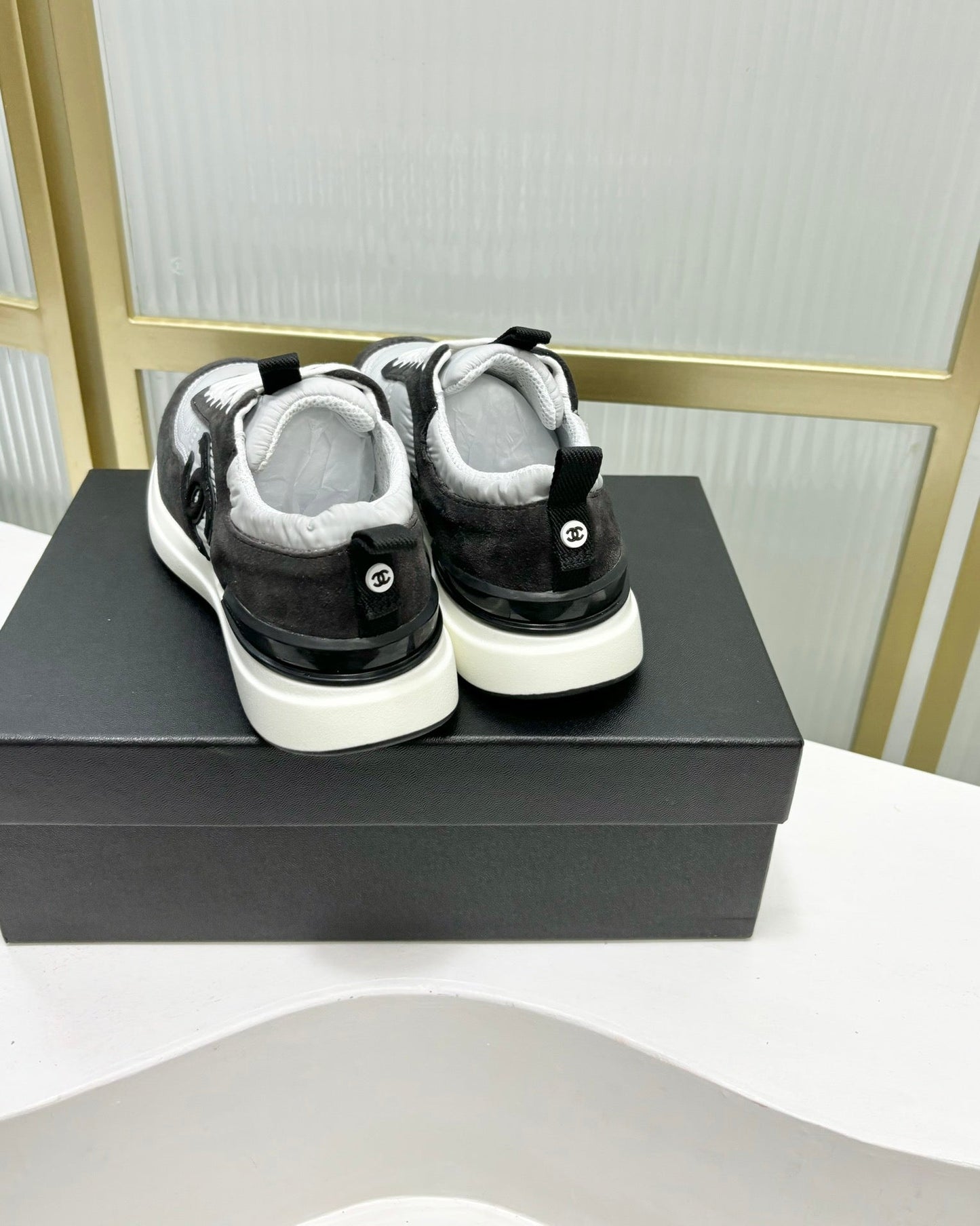 SNEAKER IN BLACK MIX GREY SUEDE - 35