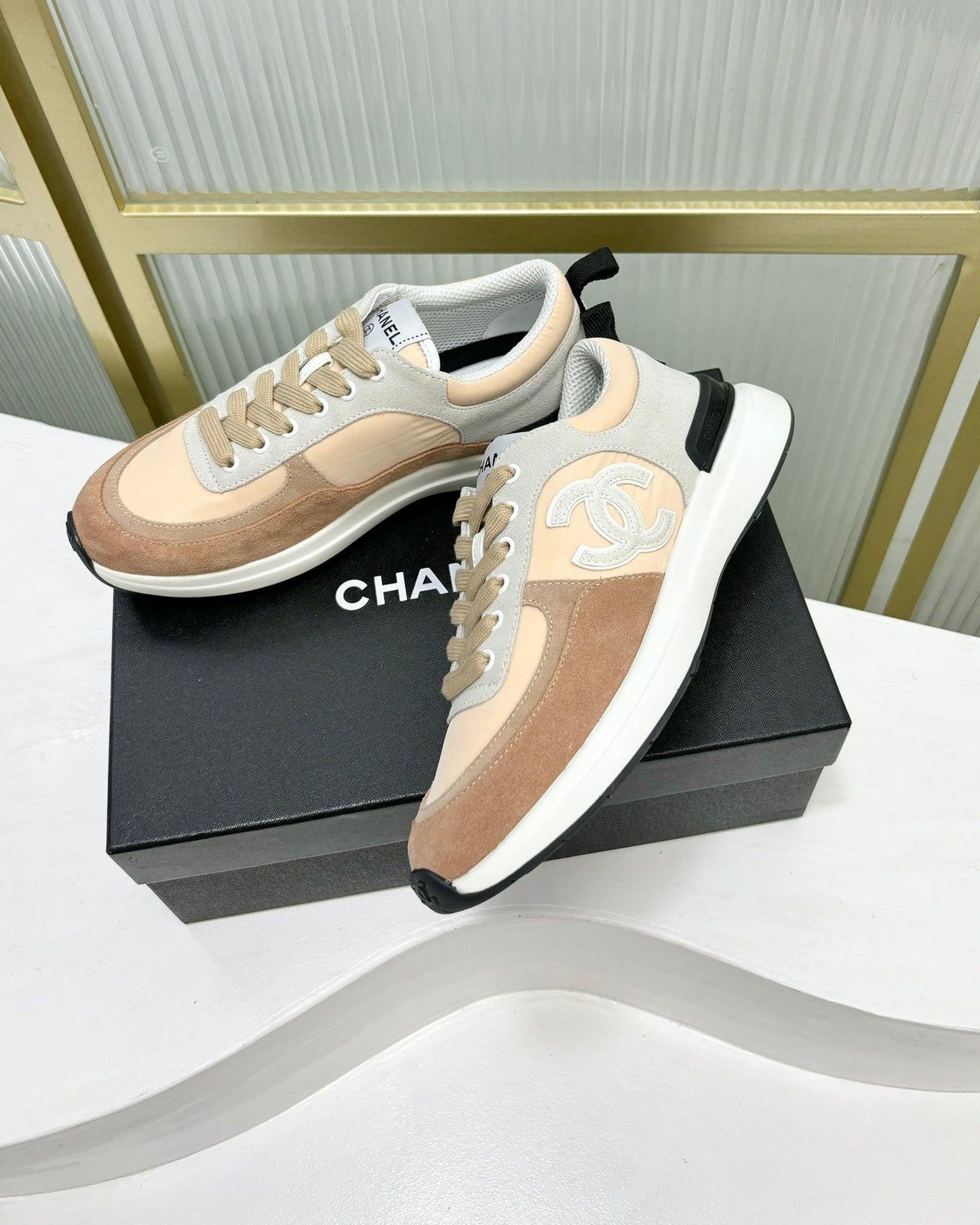 SNEAKER IN CAMEL BROWN MIX BISQUE CREAM SUEDE - 35