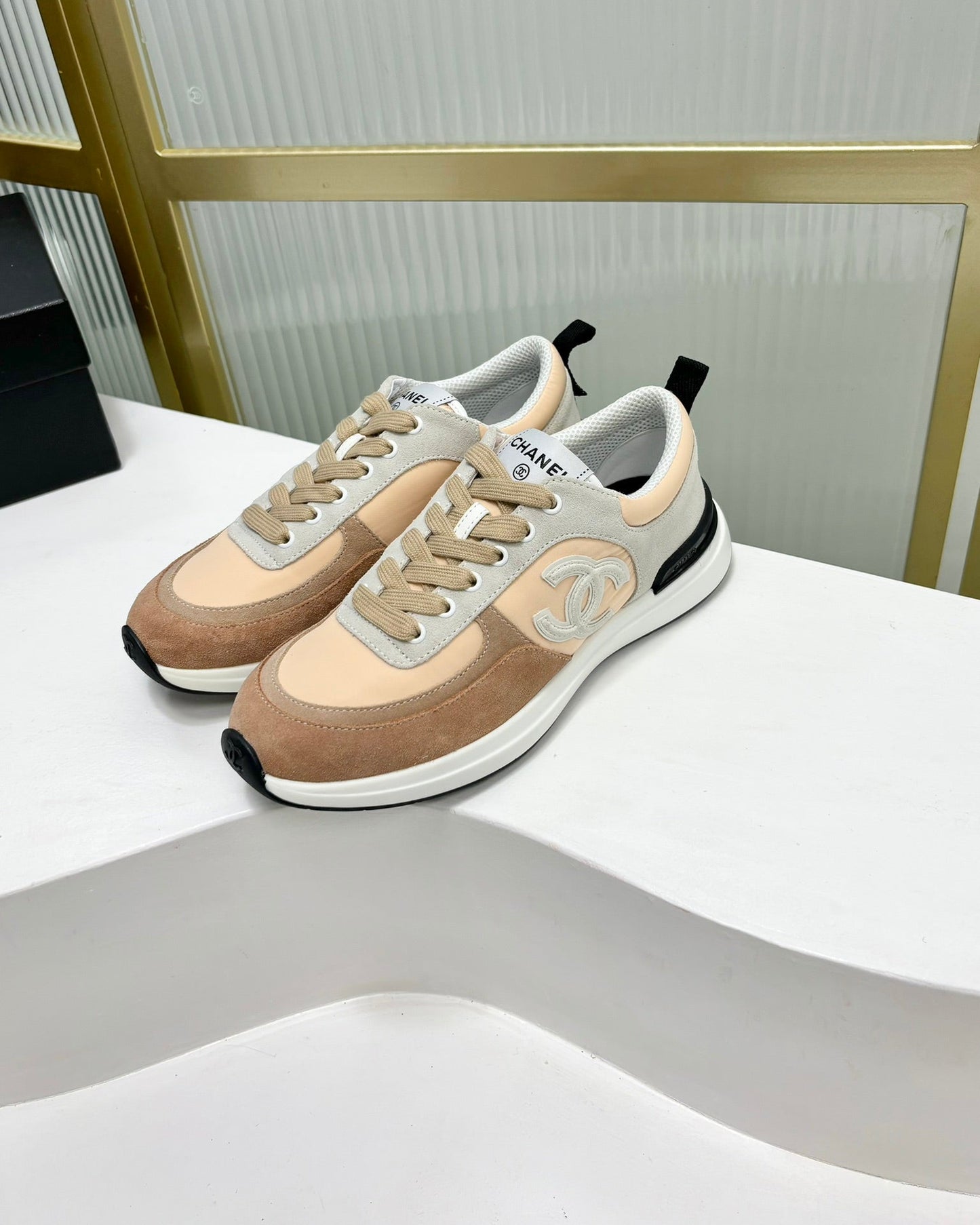 SNEAKER IN CAMEL BROWN MIX BISQUE CREAM SUEDE - 35