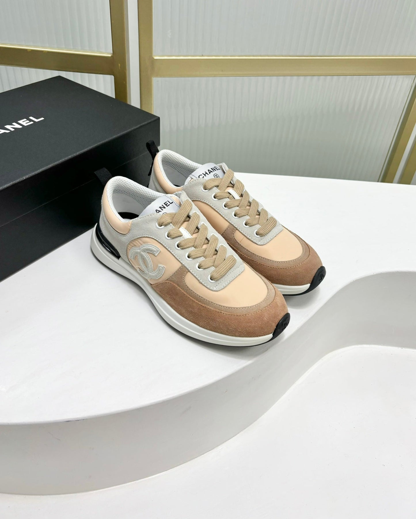 SNEAKER IN CAMEL BROWN MIX BISQUE CREAM SUEDE - 35