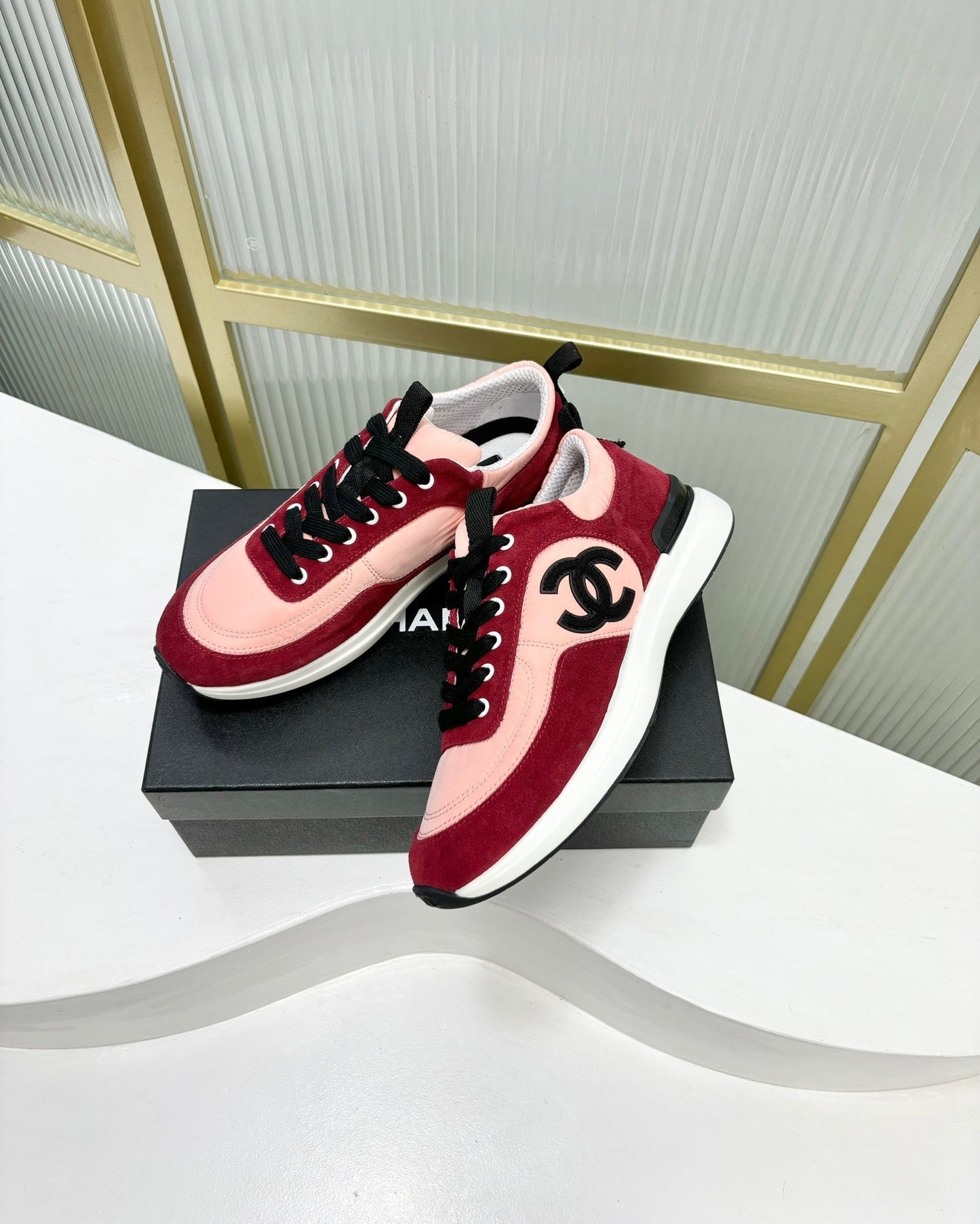 SNEAKER IN LIGHT PINK MIX CHERRY RED SUEDE - 35