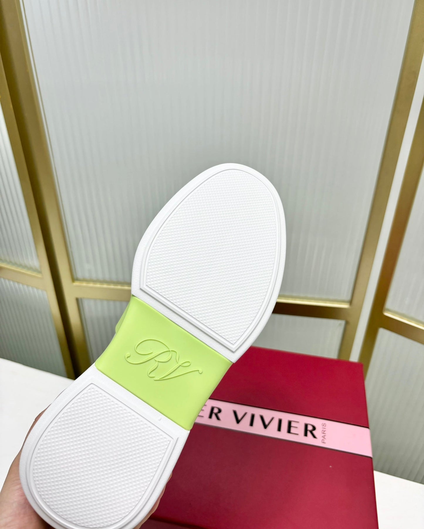 VIV' SKATE SNEAKERS IN WHITE CALFSKIN LIGHT NEON GREEN GLITTER STRAP AND CRYSTAL BUCKLE - 35