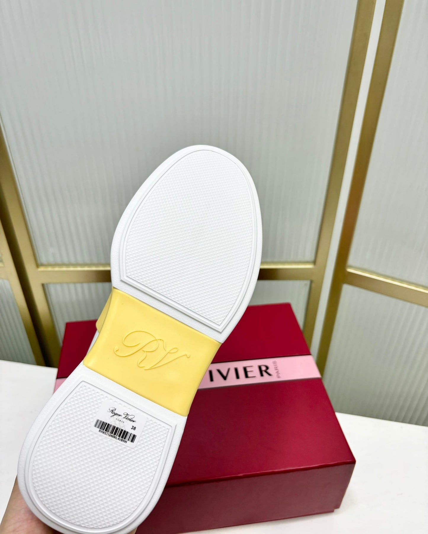 VIV' SKATE SNEAKERS IN WHITE CALFSKIN YELLOW GLITTER STRAP AND CRYSTAL BUCKLE - 35
