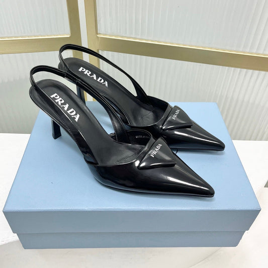 БОСОНІЖКИ PRADA 26S НА ВИСОКИХ ПІДБОРАХ 75 ММ З ЧОРНОЇ ТЕЛЯЧОЇ ШКІРИ З ЛОГОТИПОМ