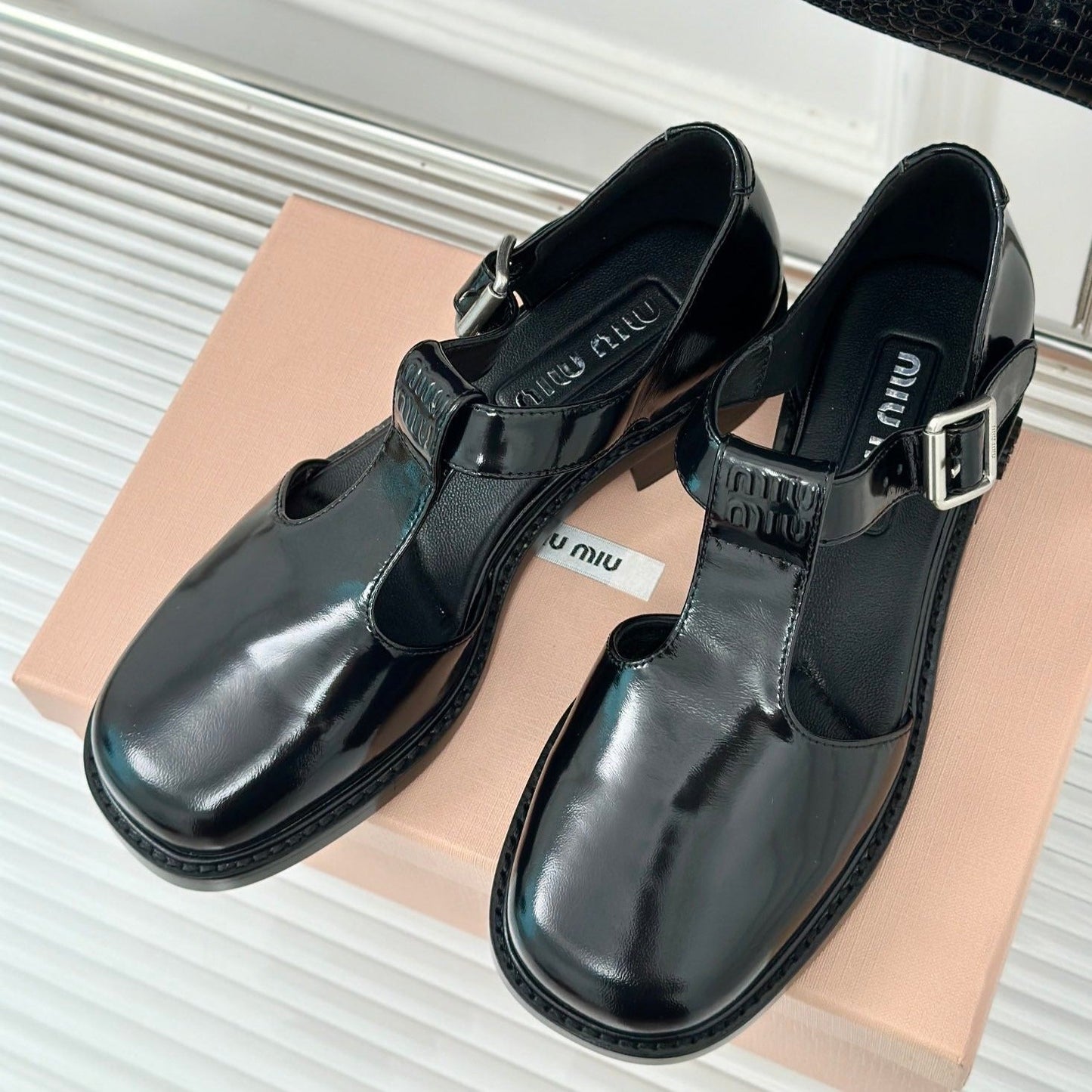 Square Toe Thick Heel Retro Mary Jane Shoes Black Calfskin - 35