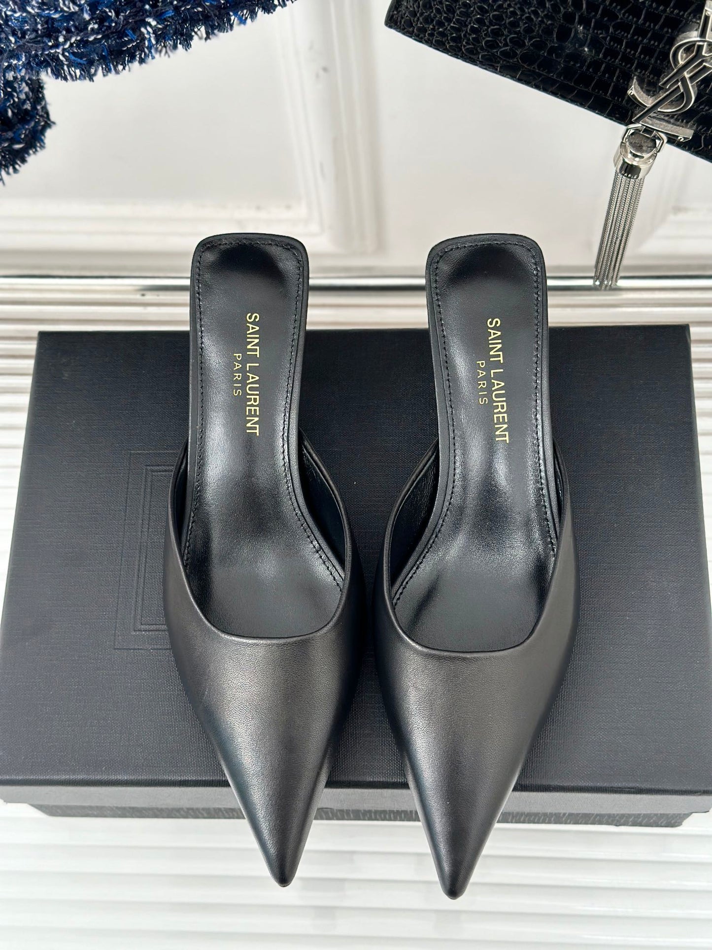 SL BARBARA MULES 55 BLACK CALFSKIN - 34