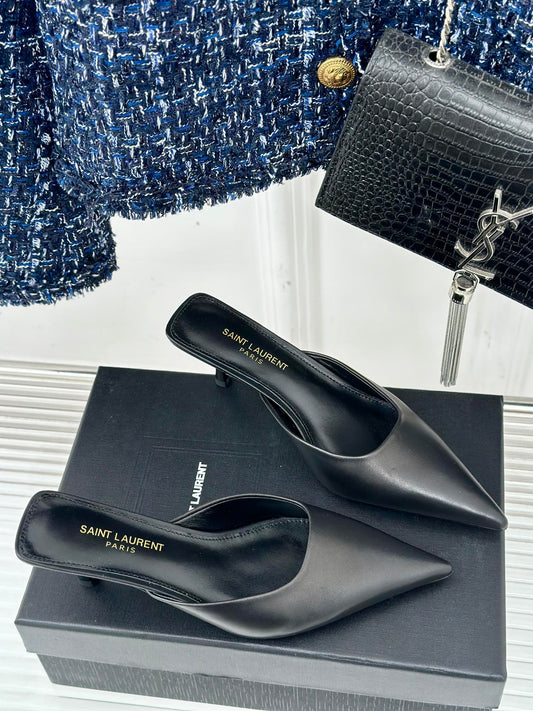 SL BARBARA MULES 55 BLACK CALFSKIN - 34