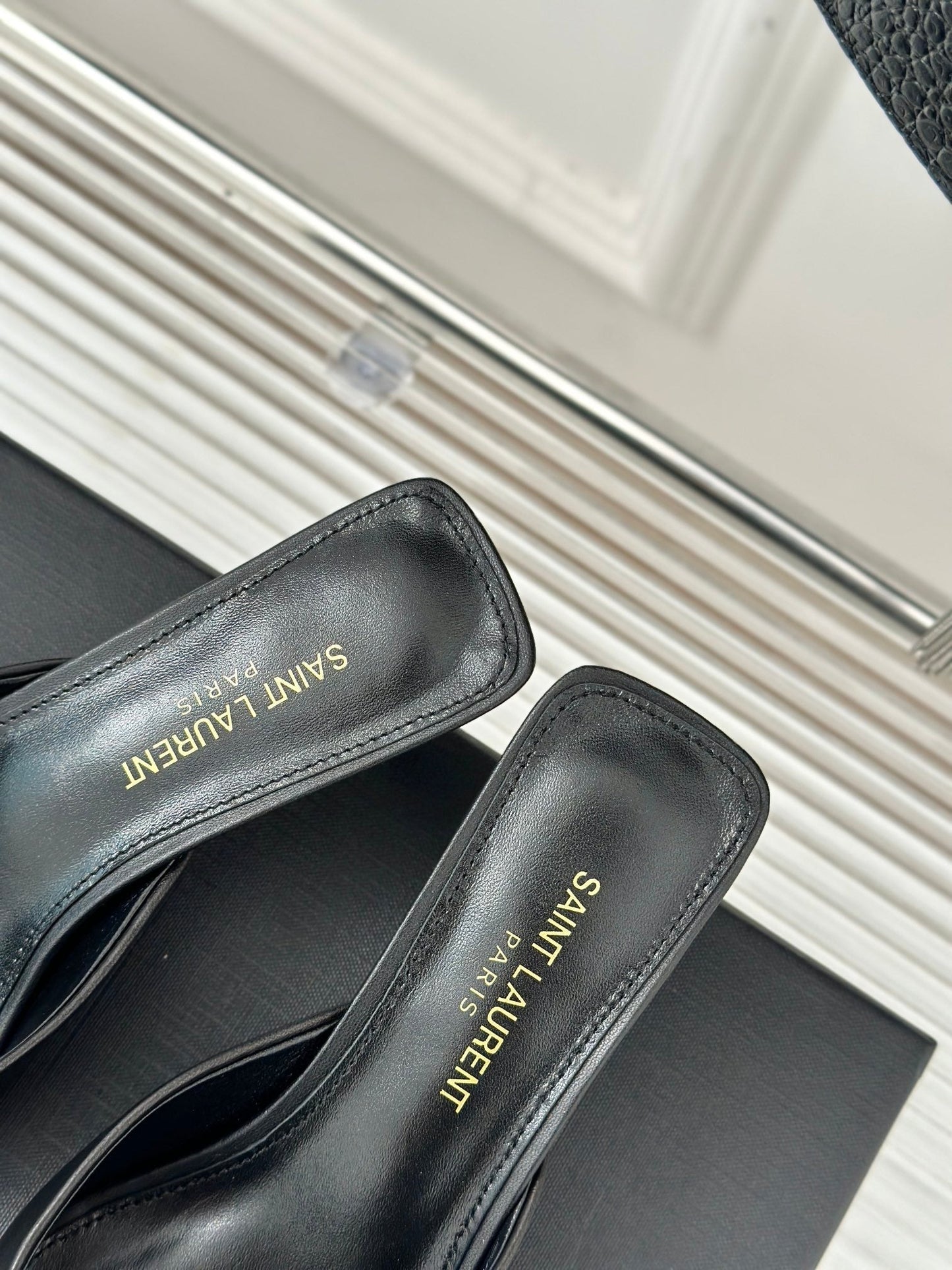 SL BARBARA MULES 55 BLACK CALFSKIN - 34