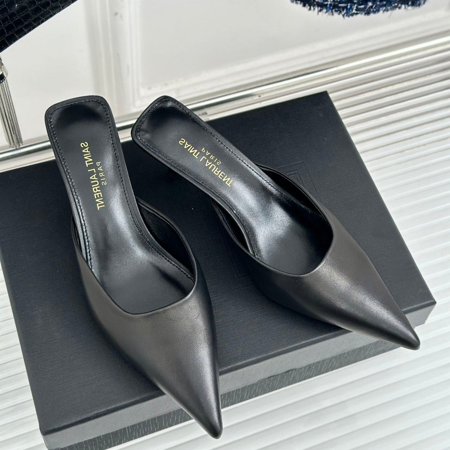 SL BARBARA MULES 55 BLACK CALFSKIN - 34