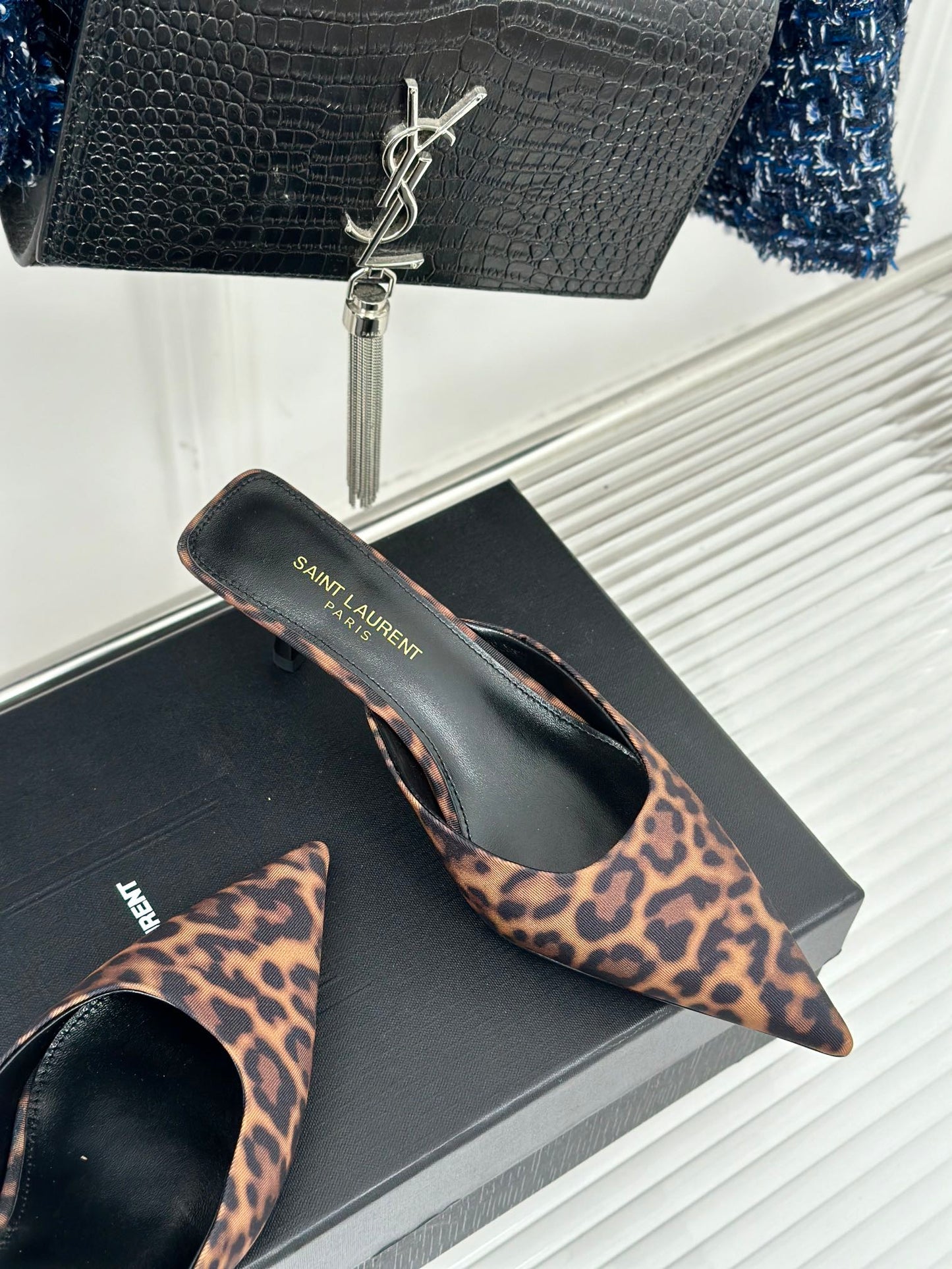 SL BARBARA MULES 55 LEOPARD MOTIF SATIN - 34