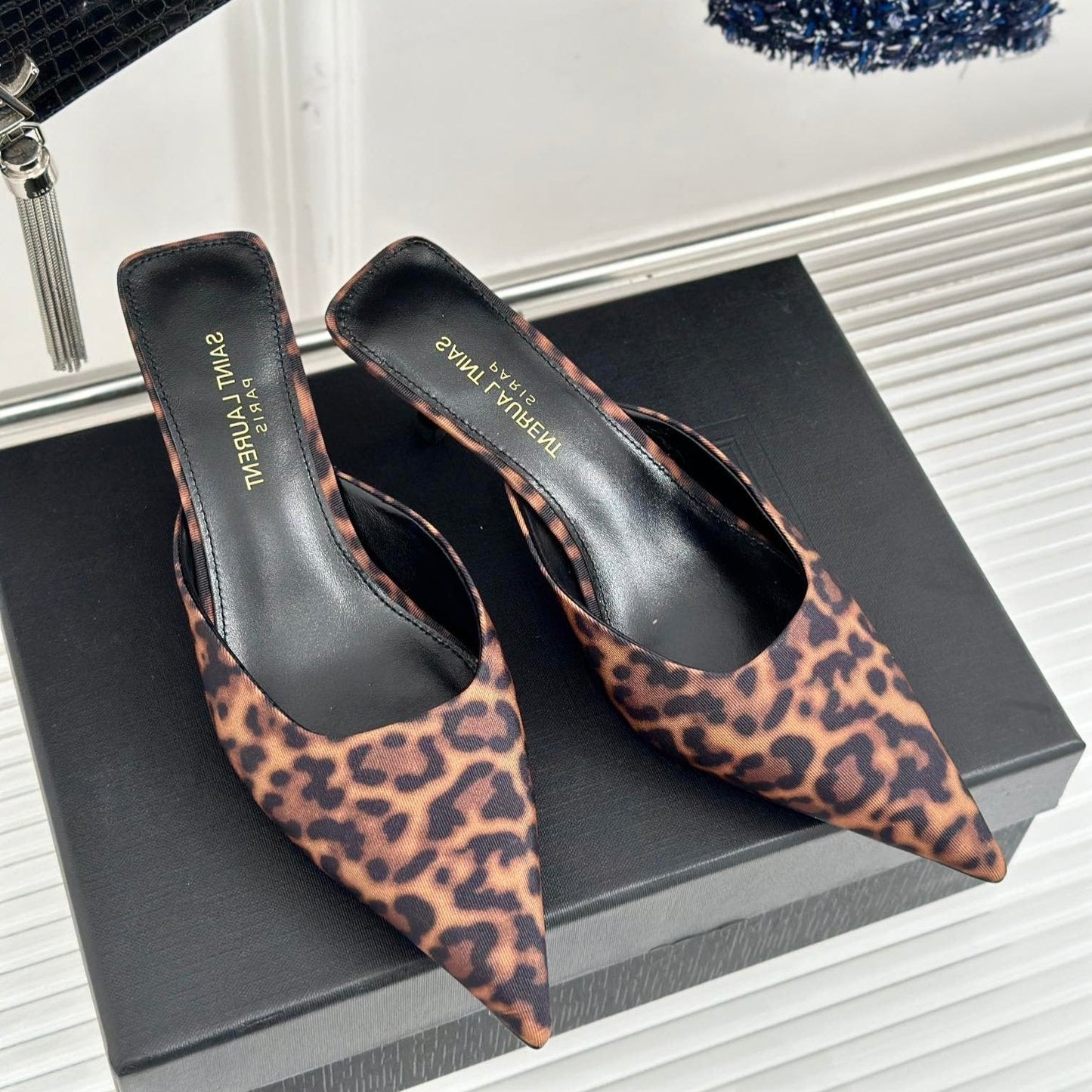 SL BARBARA MULES 55 LEOPARD MOTIF SATIN - 34