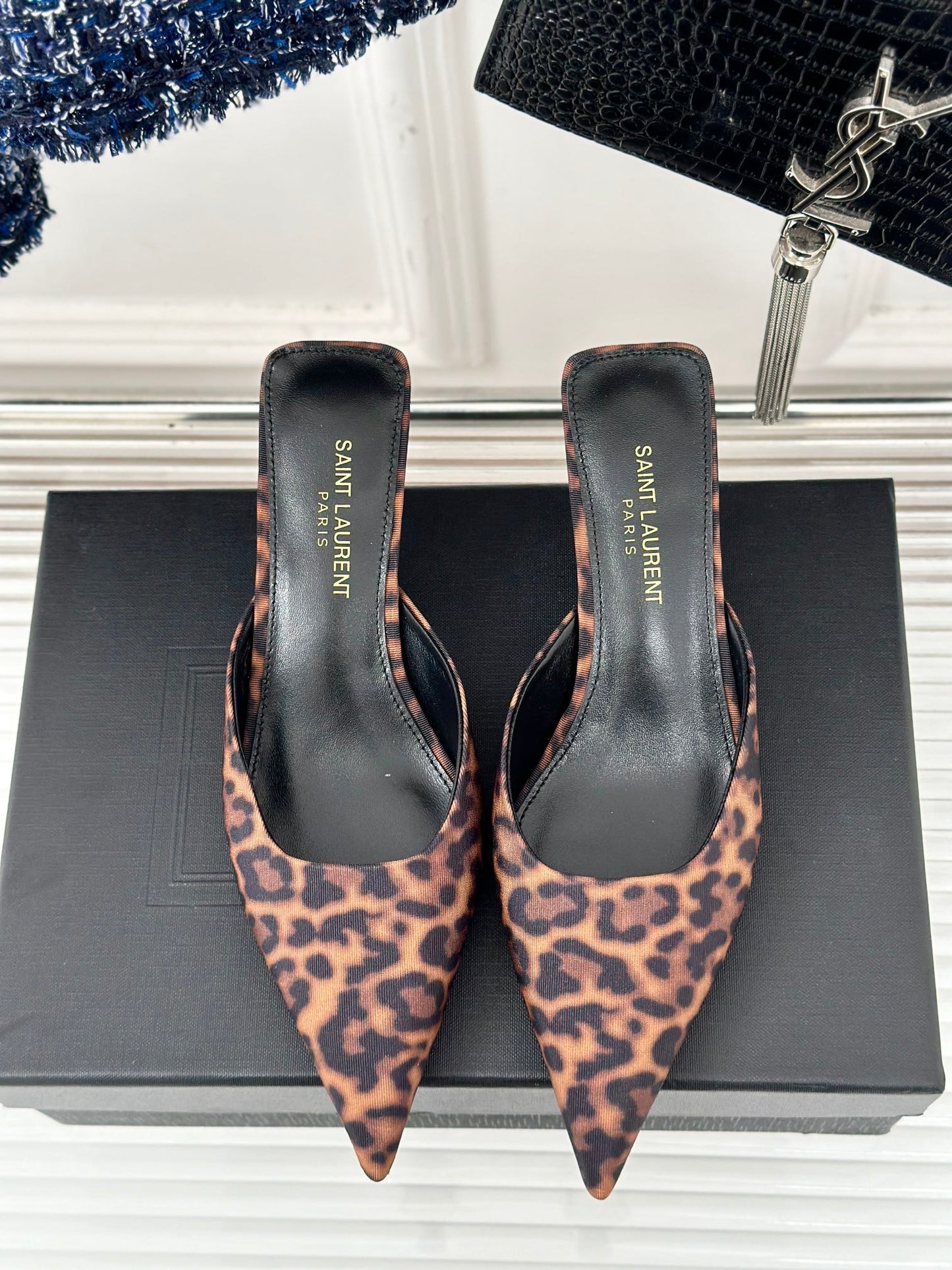SL BARBARA MULES 55 LEOPARD MOTIF SATIN - 34