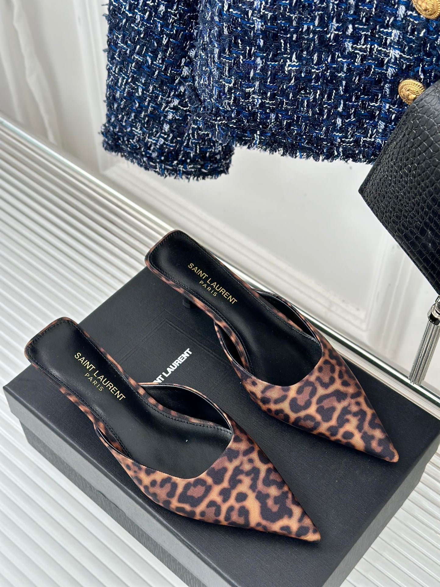 SL BARBARA MULES 55 LEOPARD MOTIF SATIN - 34