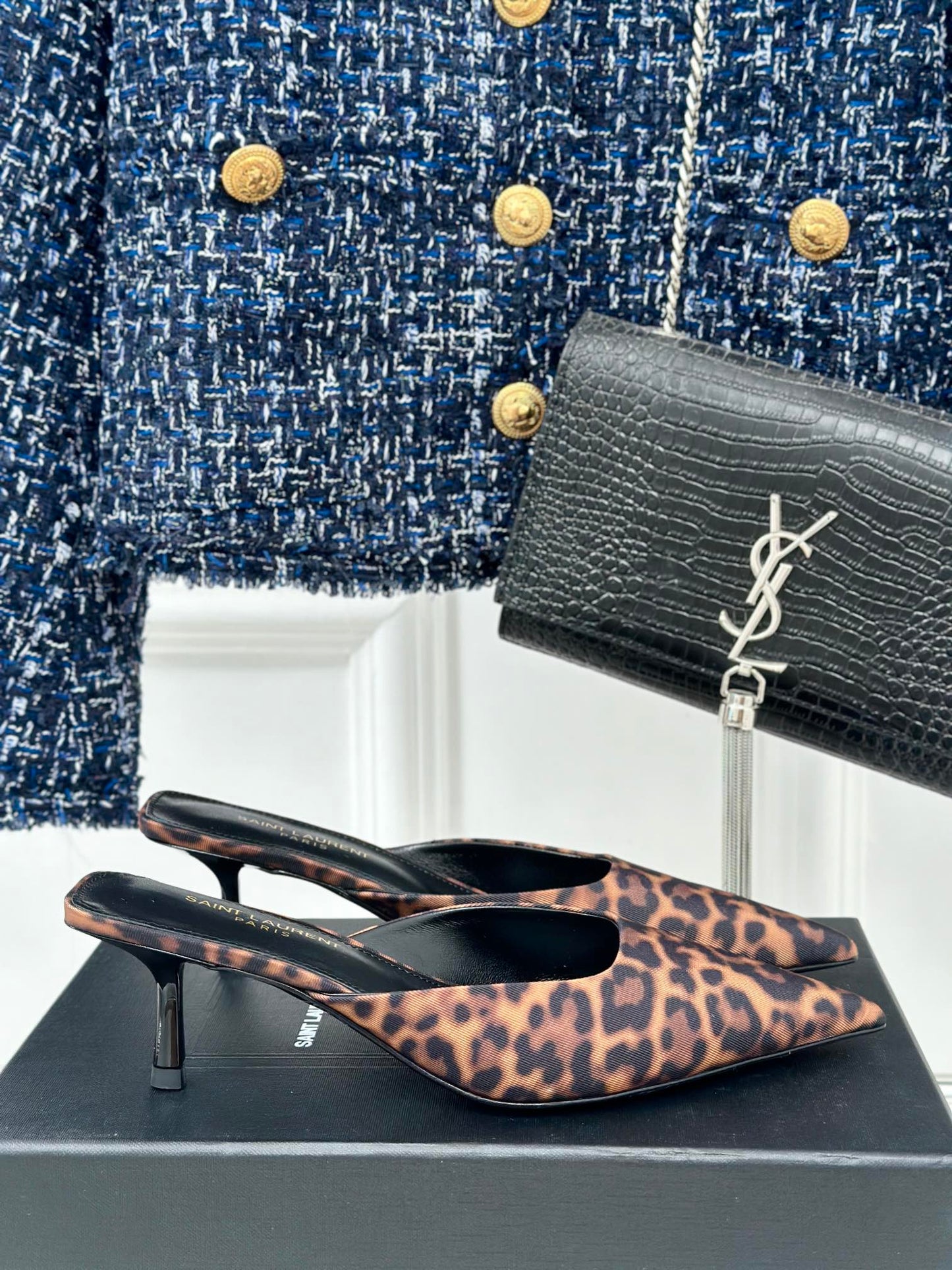 SL BARBARA MULES 55 LEOPARD MOTIF SATIN - 34