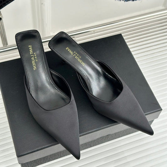 SL BARBARA MULES 55 BLACK SATIN CREPE - 34