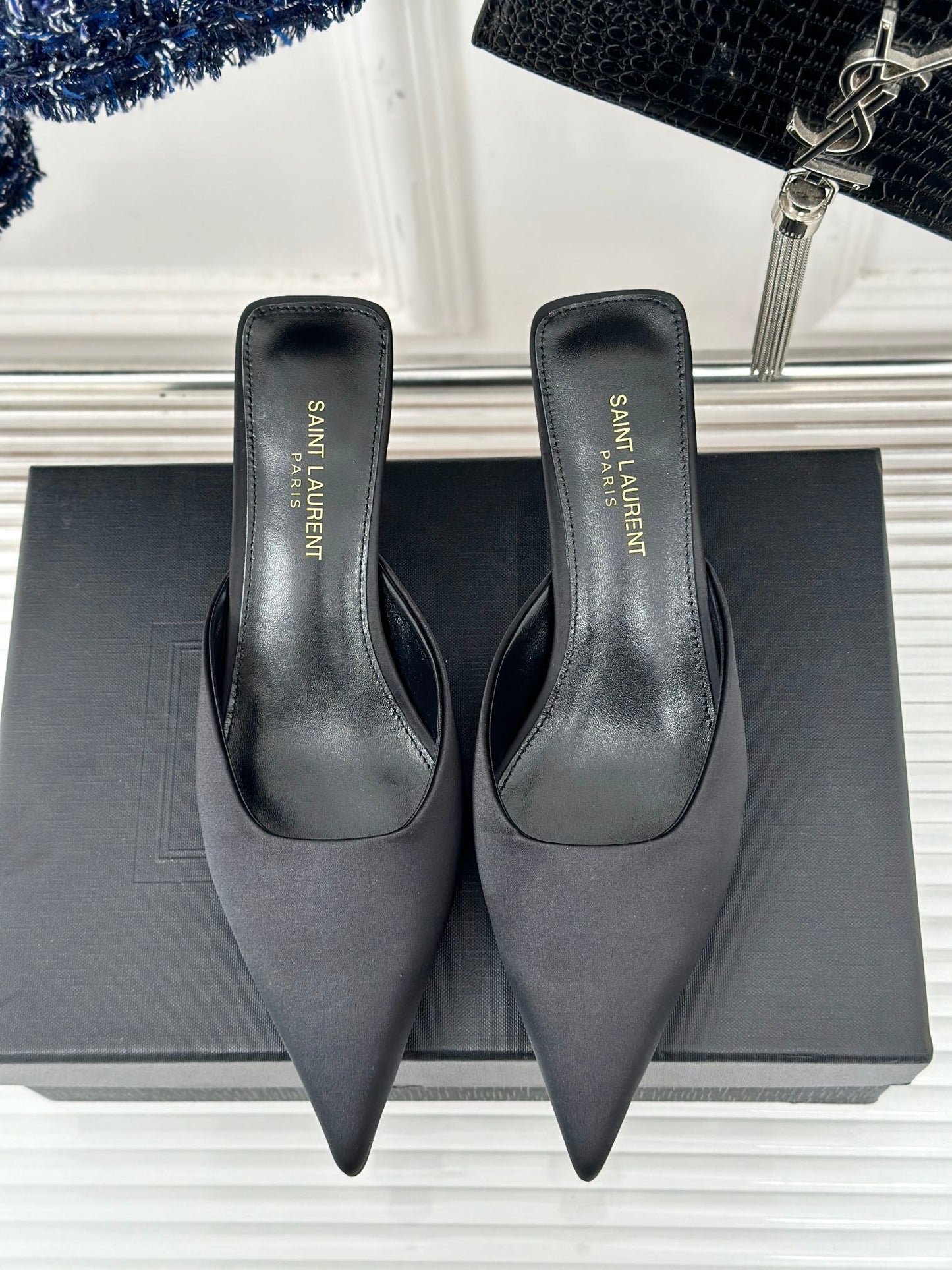SL BARBARA MULES 55 BLACK SATIN CREPE - 34