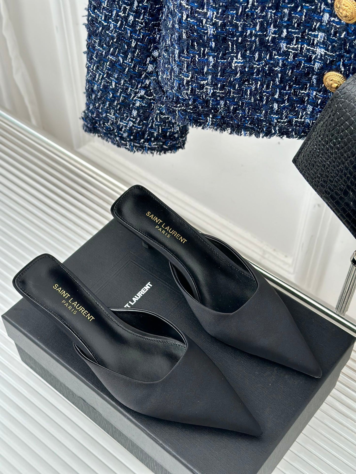SL BARBARA MULES 55 BLACK SATIN CREPE - 34