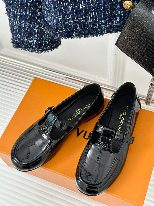 ЖІНОЧІ БАЛЕТКИ LV SOHO FLAT MARY JANE З ЧОРНОЇ ТЕЛЯЧОЇ ШКІРИ - 35
