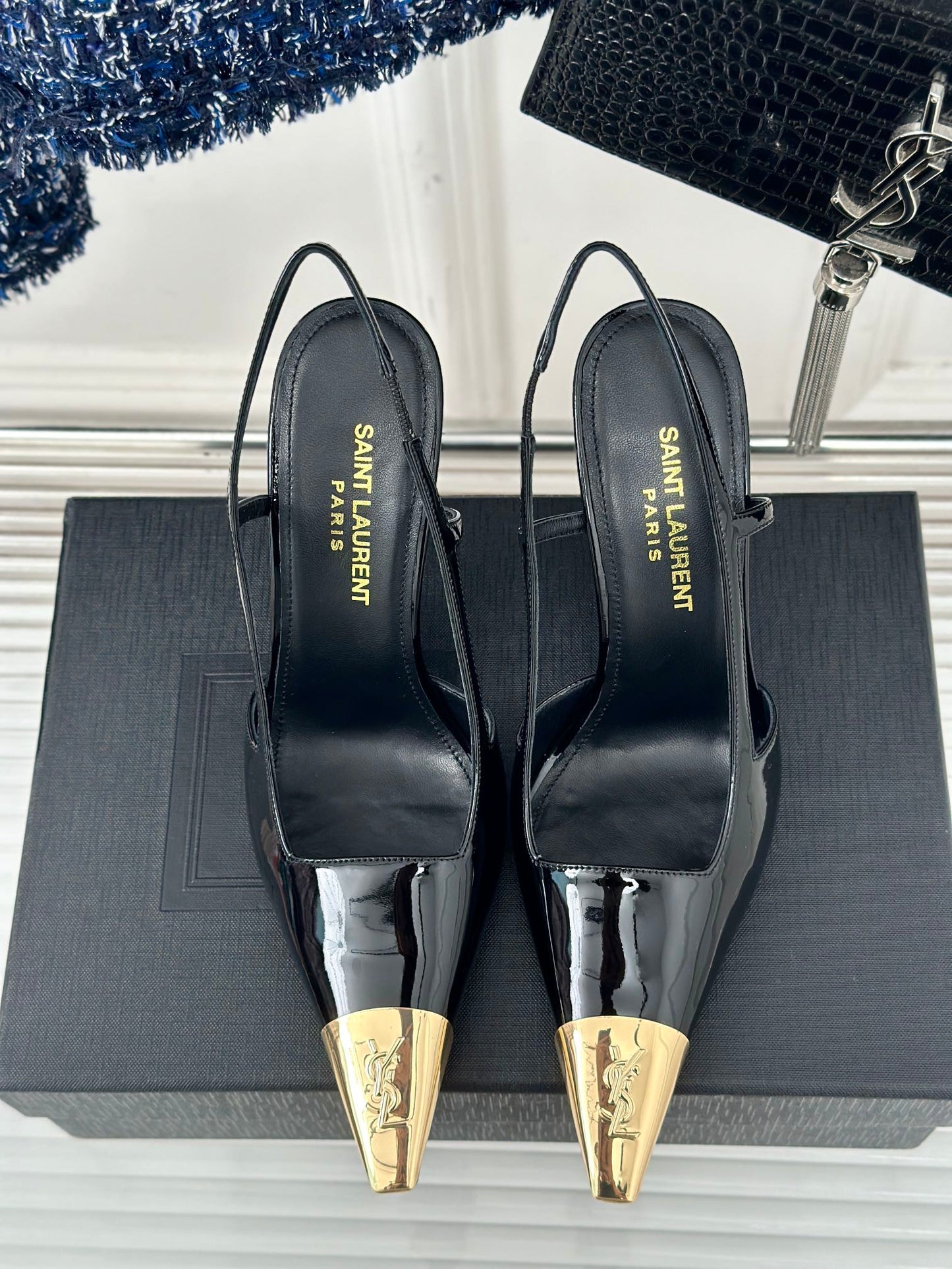 SL JEANNE SLINGBACK PUMPS BLACK POLISHED CALFSKIN - 35