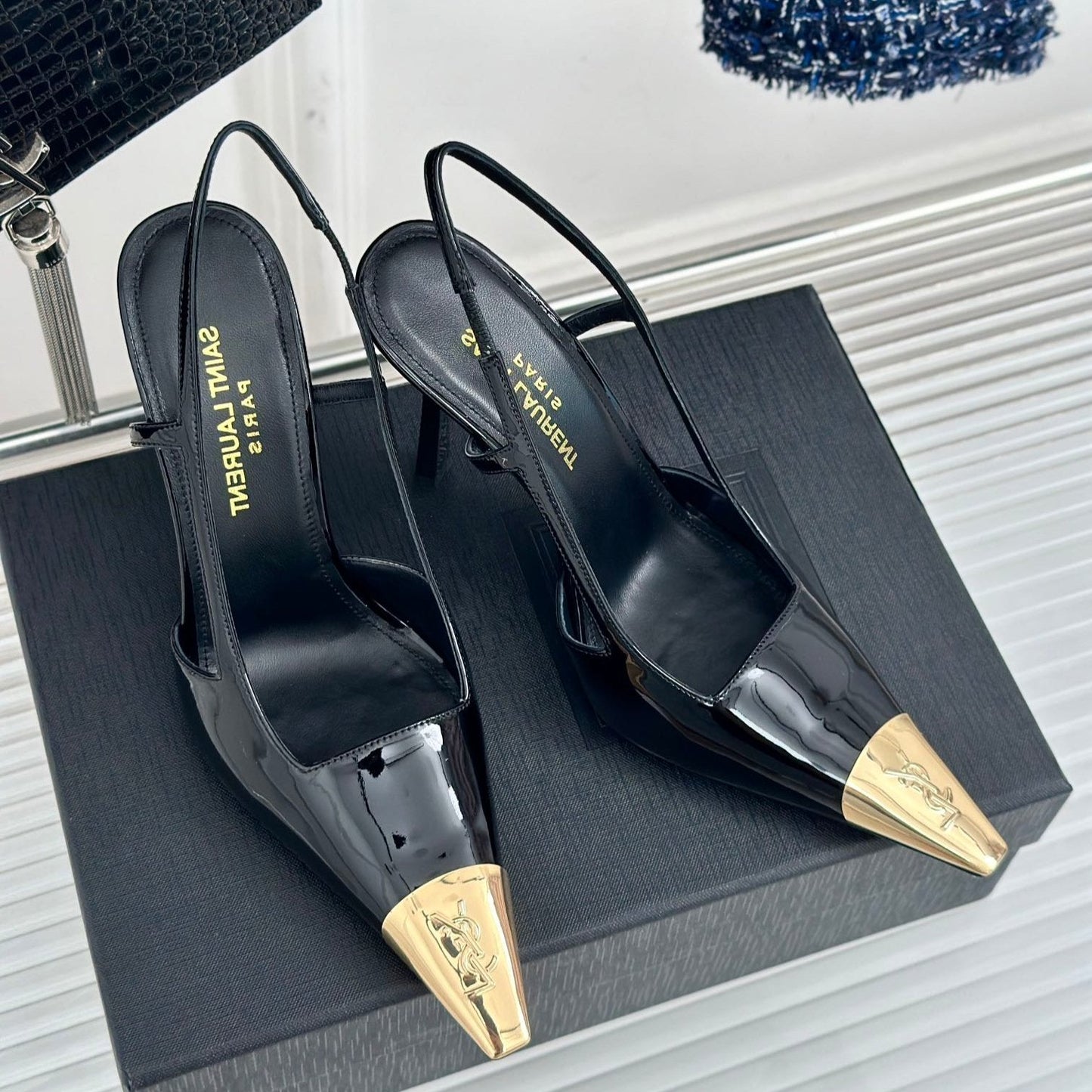 SL JEANNE SLINGBACK PUMPS BLACK POLISHED CALFSKIN - 35