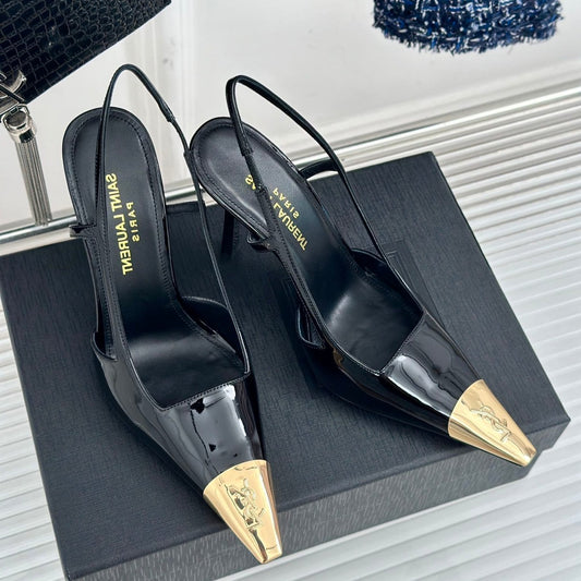 SL JEANNE SLINGBACK PUMPS BLACK POLISHED CALFSKIN - 35