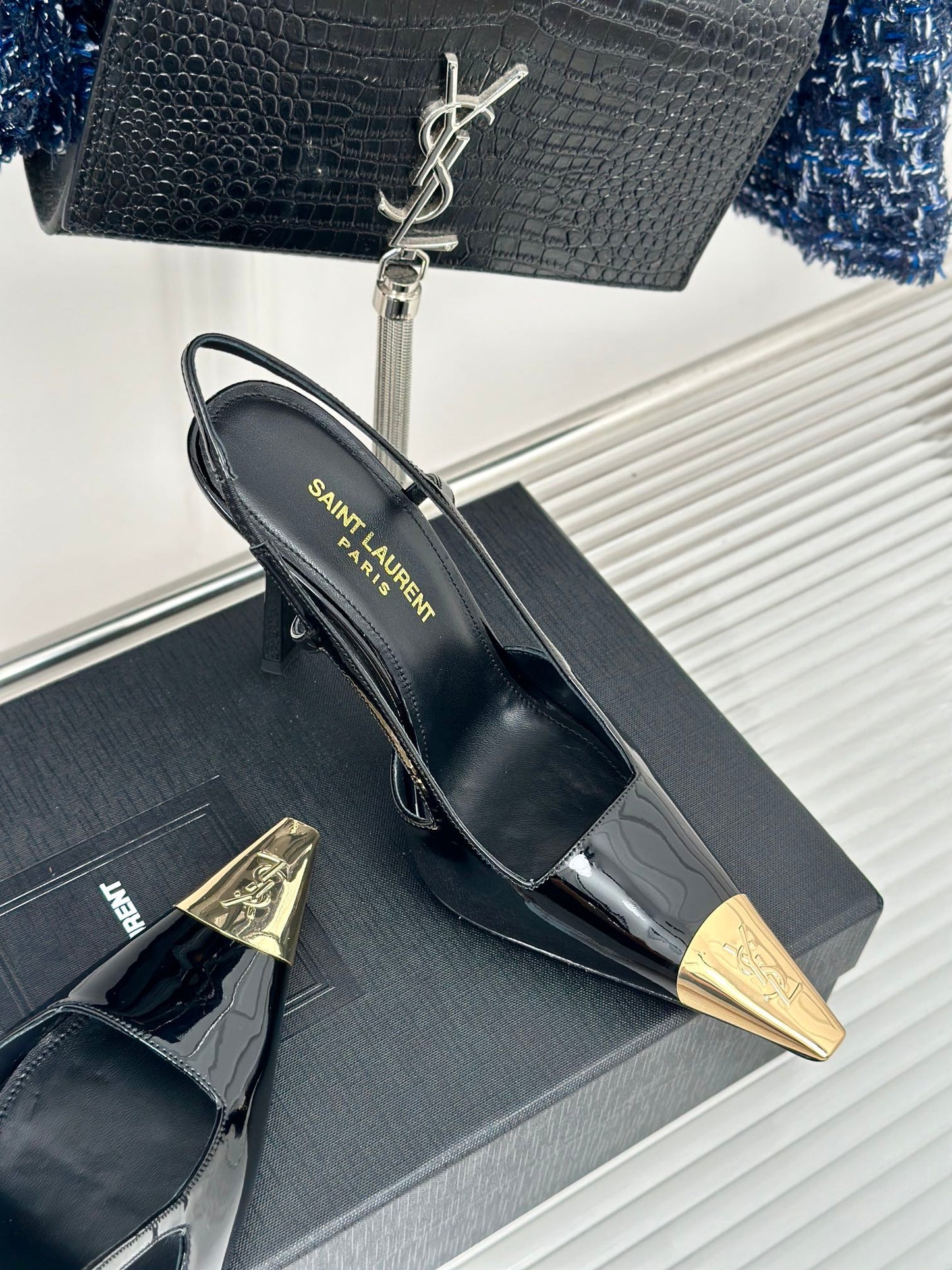 SL JEANNE SLINGBACK PUMPS BLACK POLISHED CALFSKIN - 35