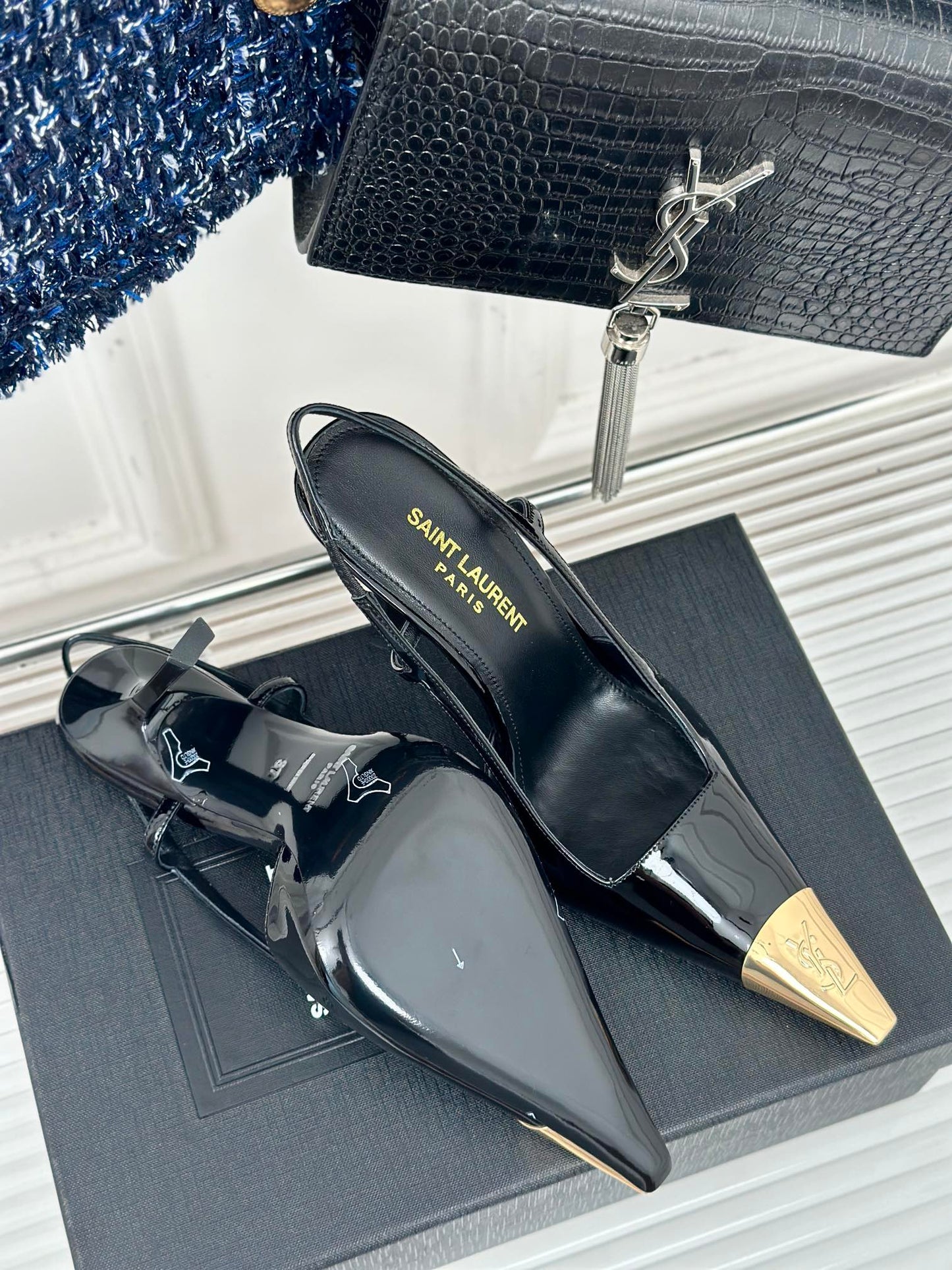 SL JEANNE SLINGBACK PUMPS BLACK POLISHED CALFSKIN - 35