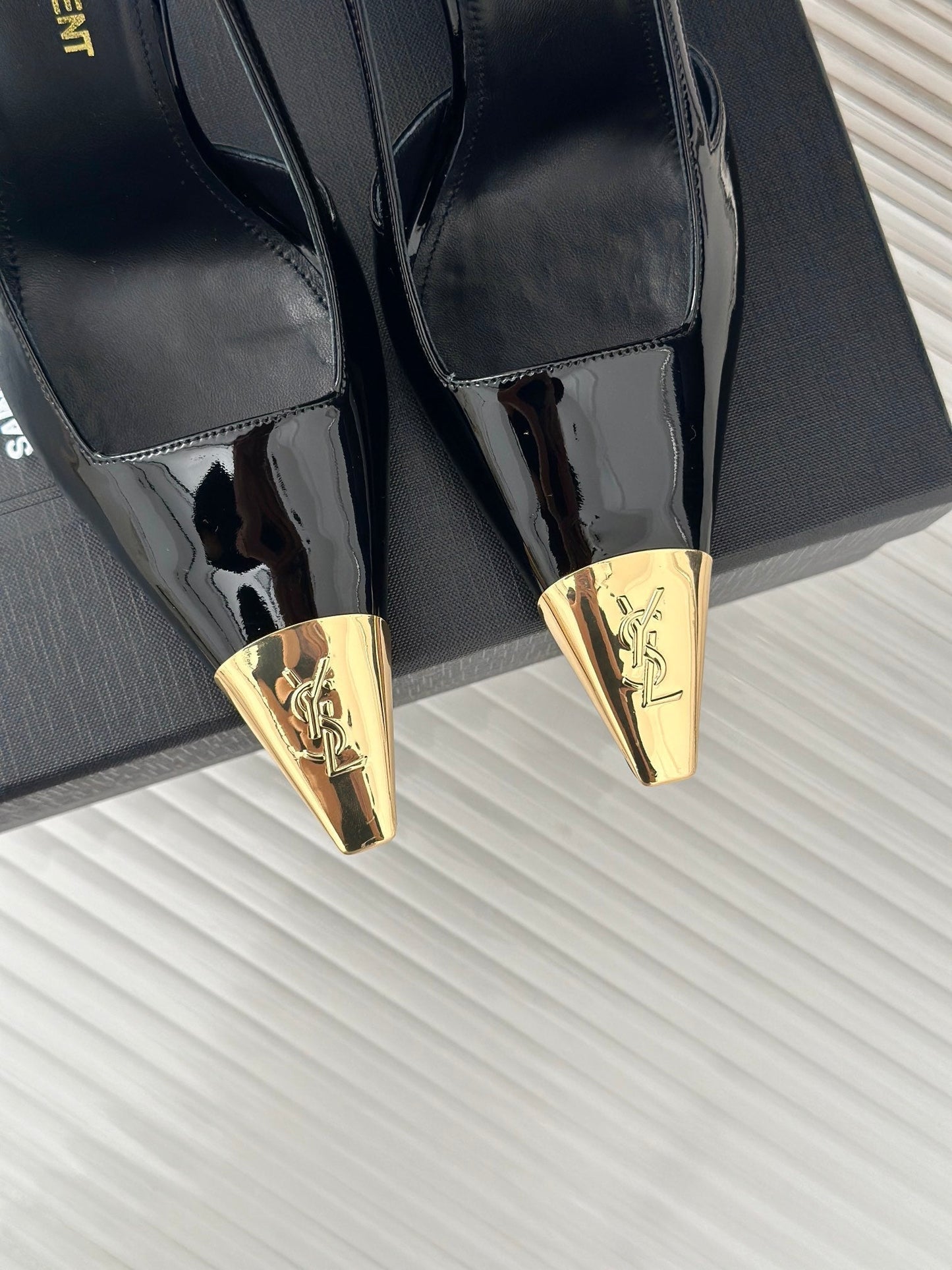 SL JEANNE SLINGBACK PUMPS BLACK POLISHED CALFSKIN - 35