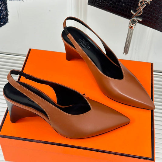 HIGH HEEL 75 MM POINTED- TOE SANDAL IN BRONZE BROWN CALFSKIN - 35