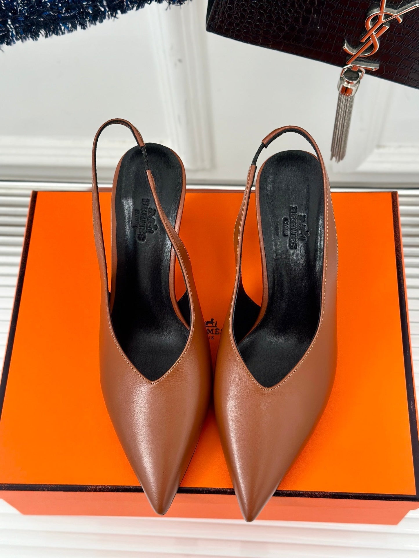 HIGH HEEL 75 MM POINTED- TOE SANDAL IN BRONZE BROWN CALFSKIN - 35