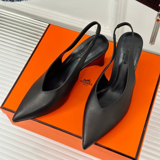 HIGH HEEL 75 MM POINTED- TOE SANDAL IN BLACK CALFSKIN - 35