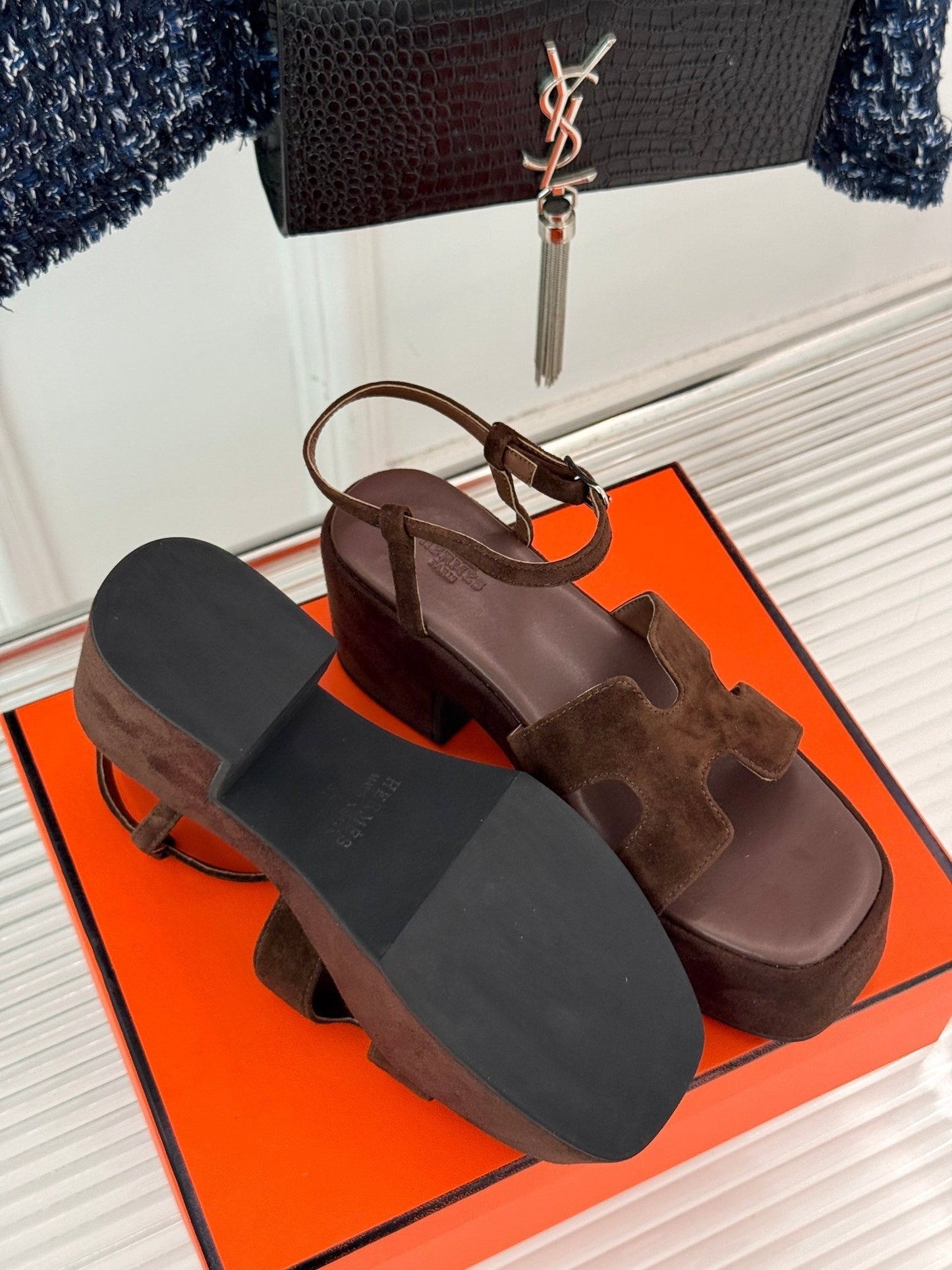 HM 25S JAM 30 HIGH-HEEL SANDAL IN DARK BROWN SUEDE - 35