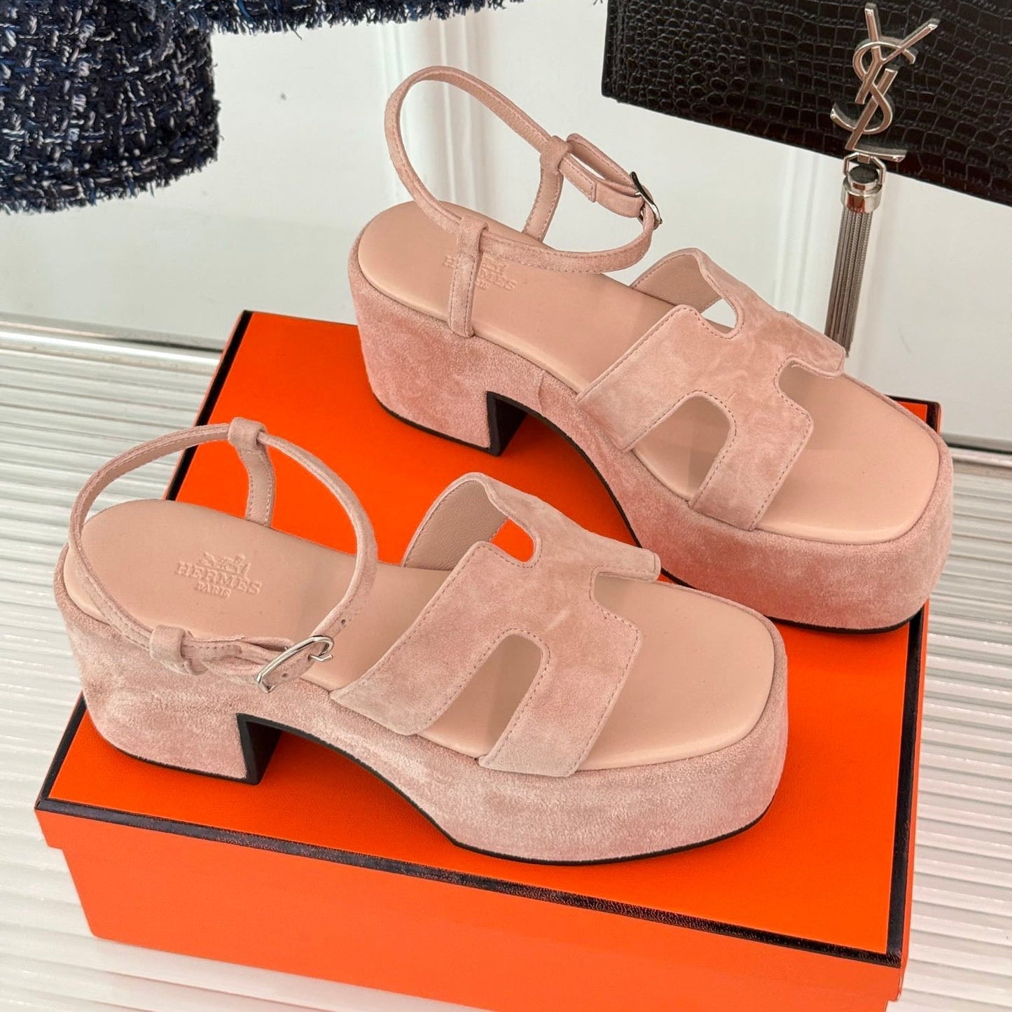 HM 25S JAM 30 HIGH-HEEL SANDAL IN PEACH PINK SUEDE - 35