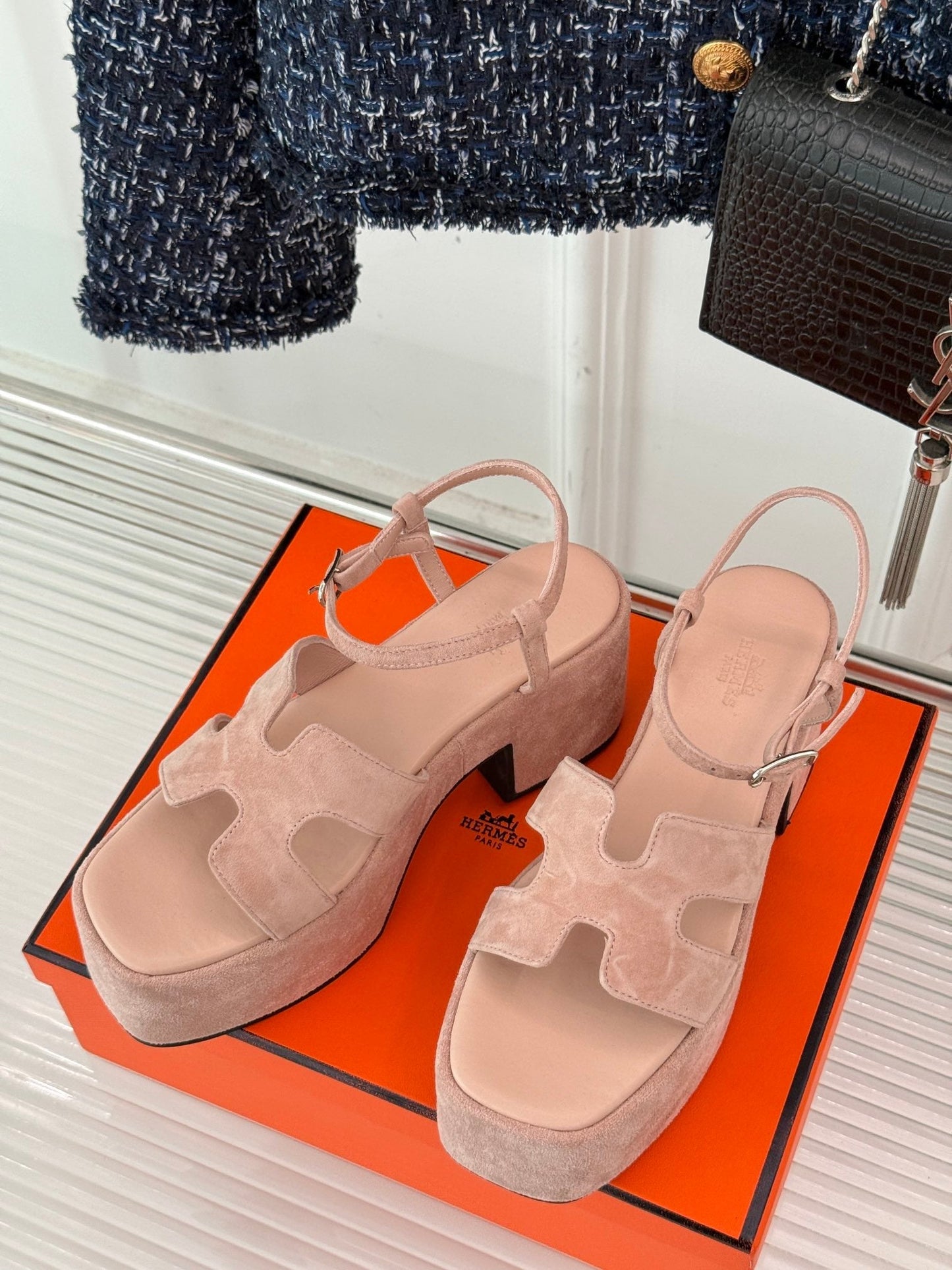 HM 25S JAM 30 HIGH-HEEL SANDAL IN PEACH PINK SUEDE - 35