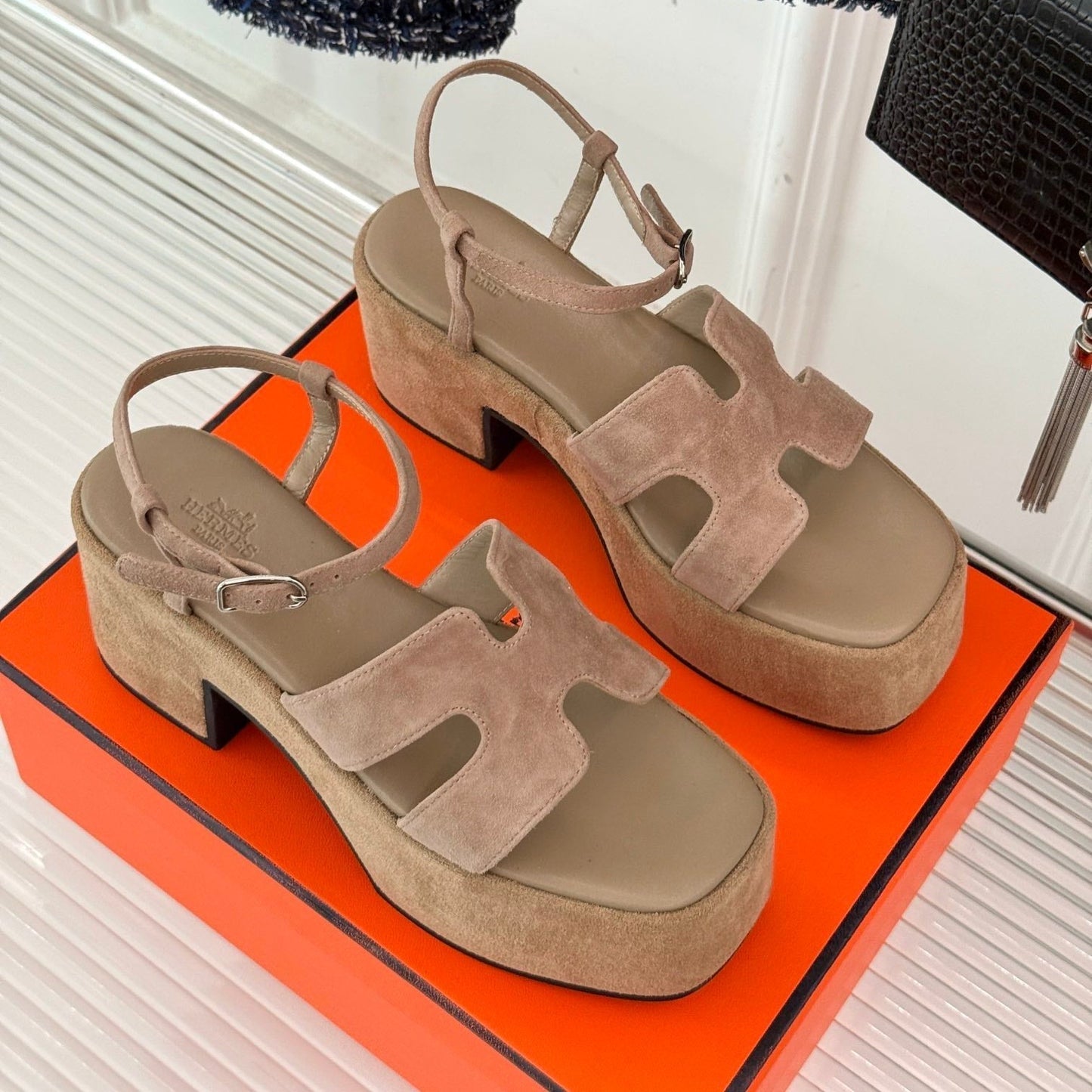 HM 25S JAM 30 HIGH-HEEL SANDAL IN TERRACOTTA BEIGE SUEDE - 35