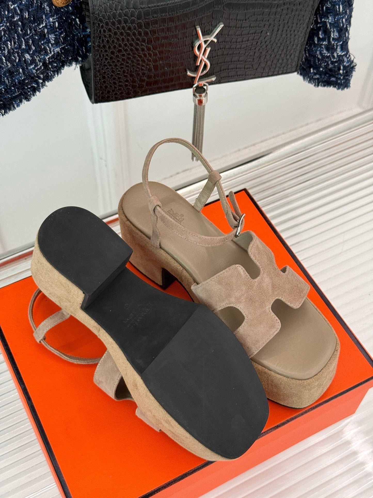 HM 25S JAM 30 HIGH-HEEL SANDAL IN TERRACOTTA BEIGE SUEDE - 35