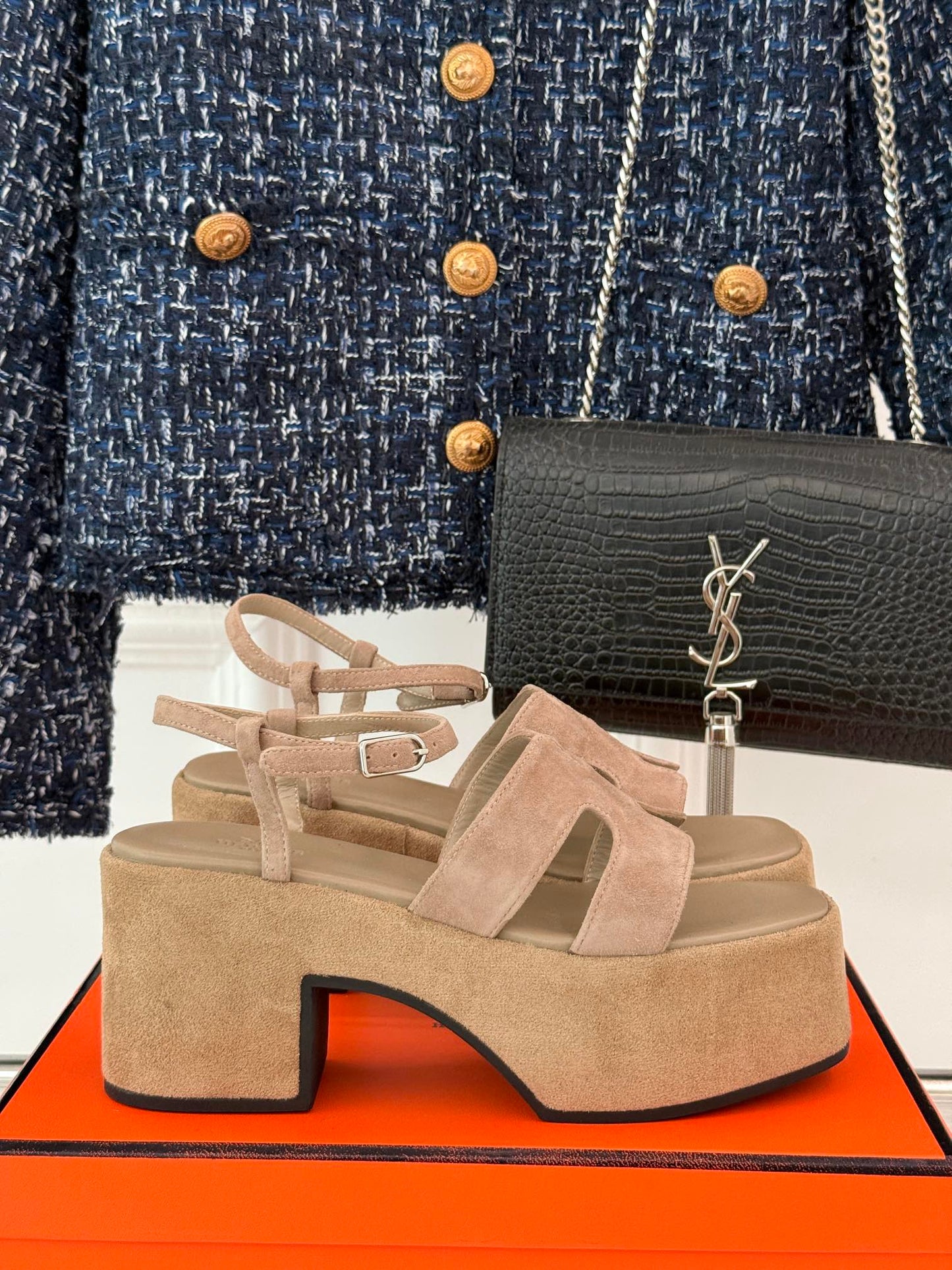 HM 25S JAM 30 HIGH-HEEL SANDAL IN TERRACOTTA BEIGE SUEDE - 35