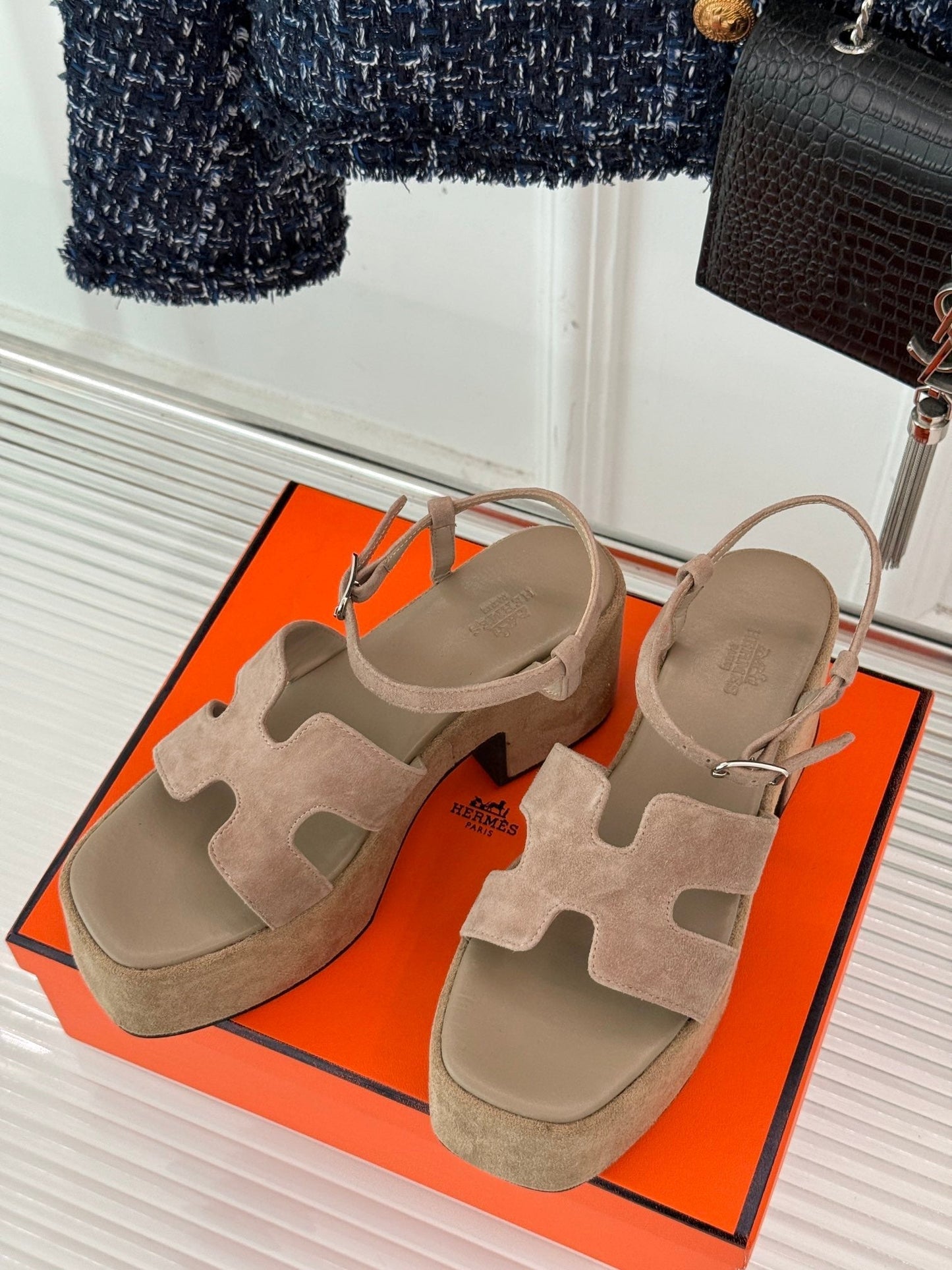 HM 25S JAM 30 HIGH-HEEL SANDAL IN TERRACOTTA BEIGE SUEDE - 35